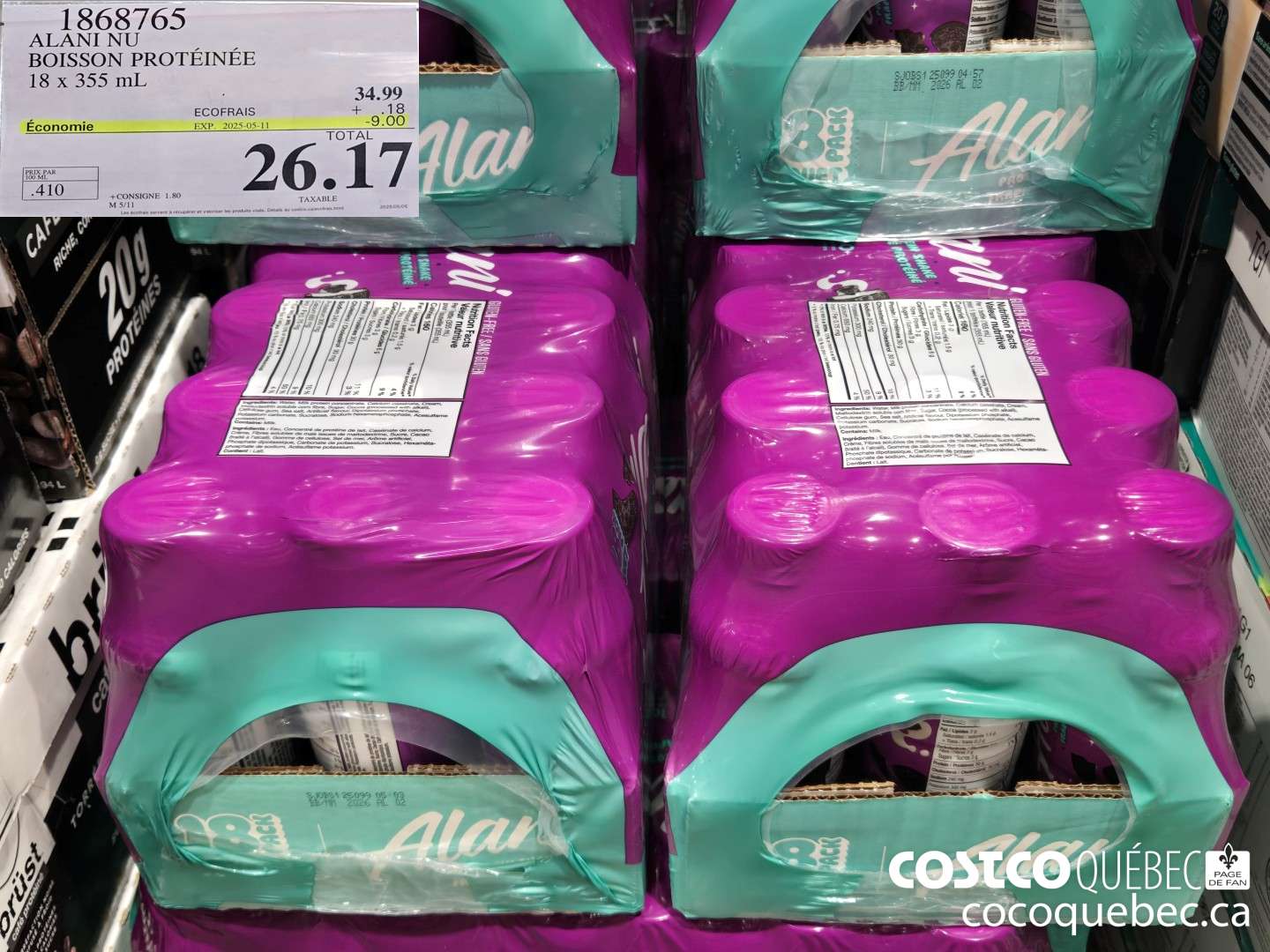 1868765 ALANI NU BOISSON PROTEINEE 18 x 355 mL  ($9.00 INSTANT SAVINGS EXPIRES ON 2025-05-11) $26.17