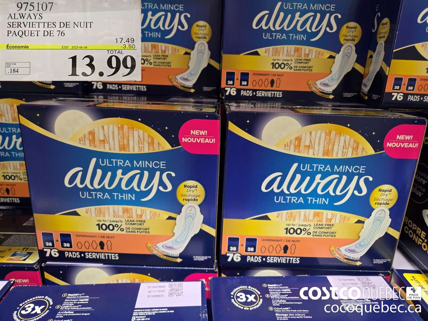 975107 ALWAYS ULTRA THIN SERVIETTE POUR LA NUIT ($3.50 INSTANT SAVINGS EXPIRES ON 2025-06-08) $13.99