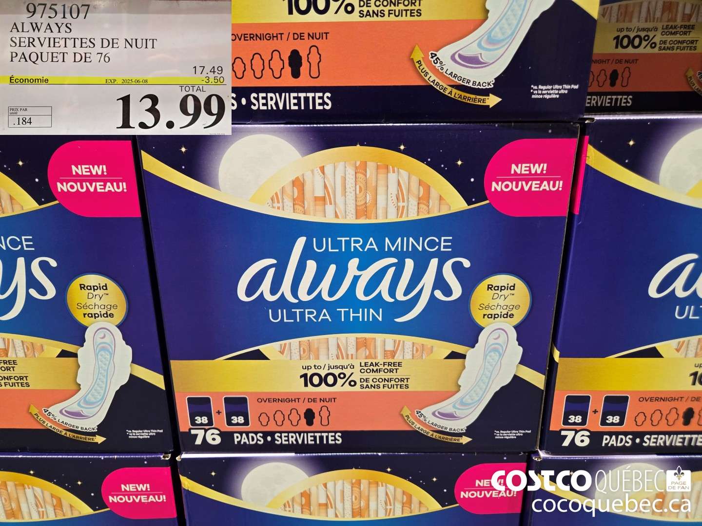 975107 ALWAYS ULTRA THIN SERVIETTE POUR LA NUIT ($3.50 INSTANT SAVINGS EXPIRES ON 2025-06-08) $13.99