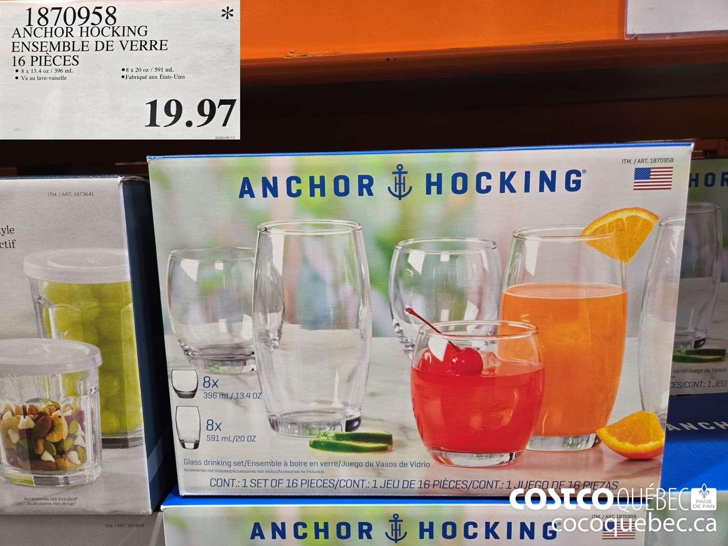 1870958 ANCHOR HOCKING ENSEMBLE DE VERRE 16 PIECES  $19.97