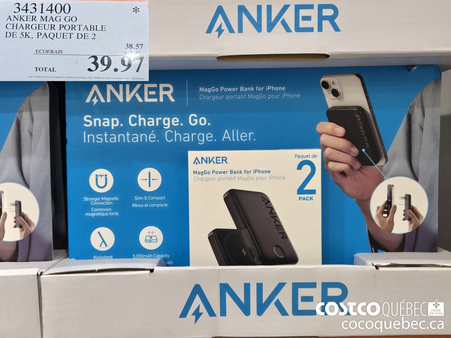 3431400 ANKER CHARGEUR PORTABLE DE 5K, PAQUET DE 2  $39.97