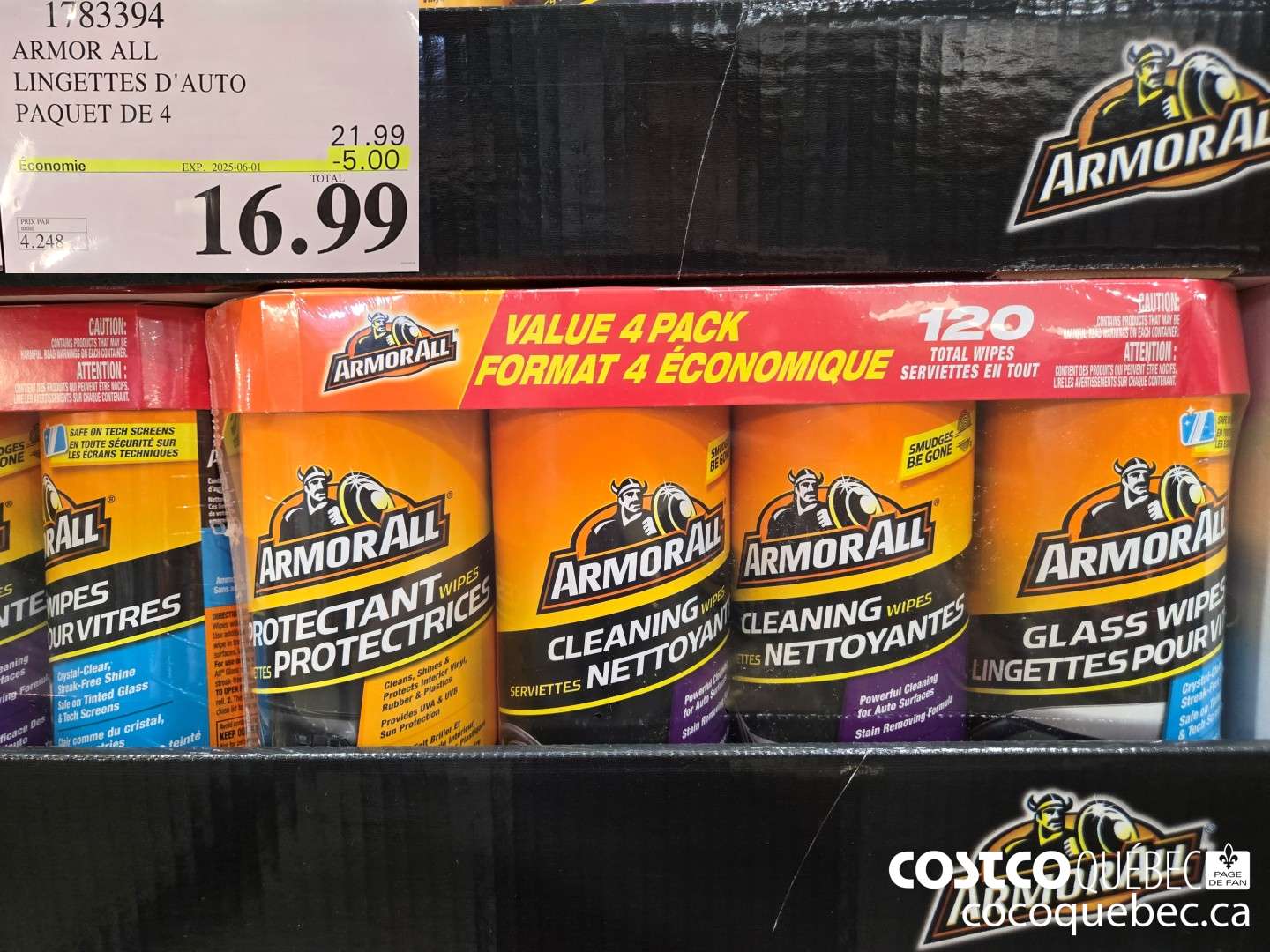 1783394 ARMOR ALL LINGETTES D'AUTO PAQUET DE 4  ($5.00 INSTANT SAVINGS EXPIRES ON 2025-06-01) $16.99