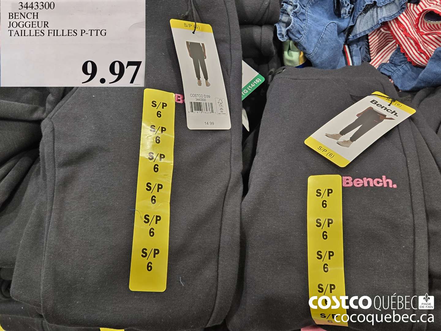 3443300 BENCH JOGGEUR TAILLES FILLES S-XXL  $9.97