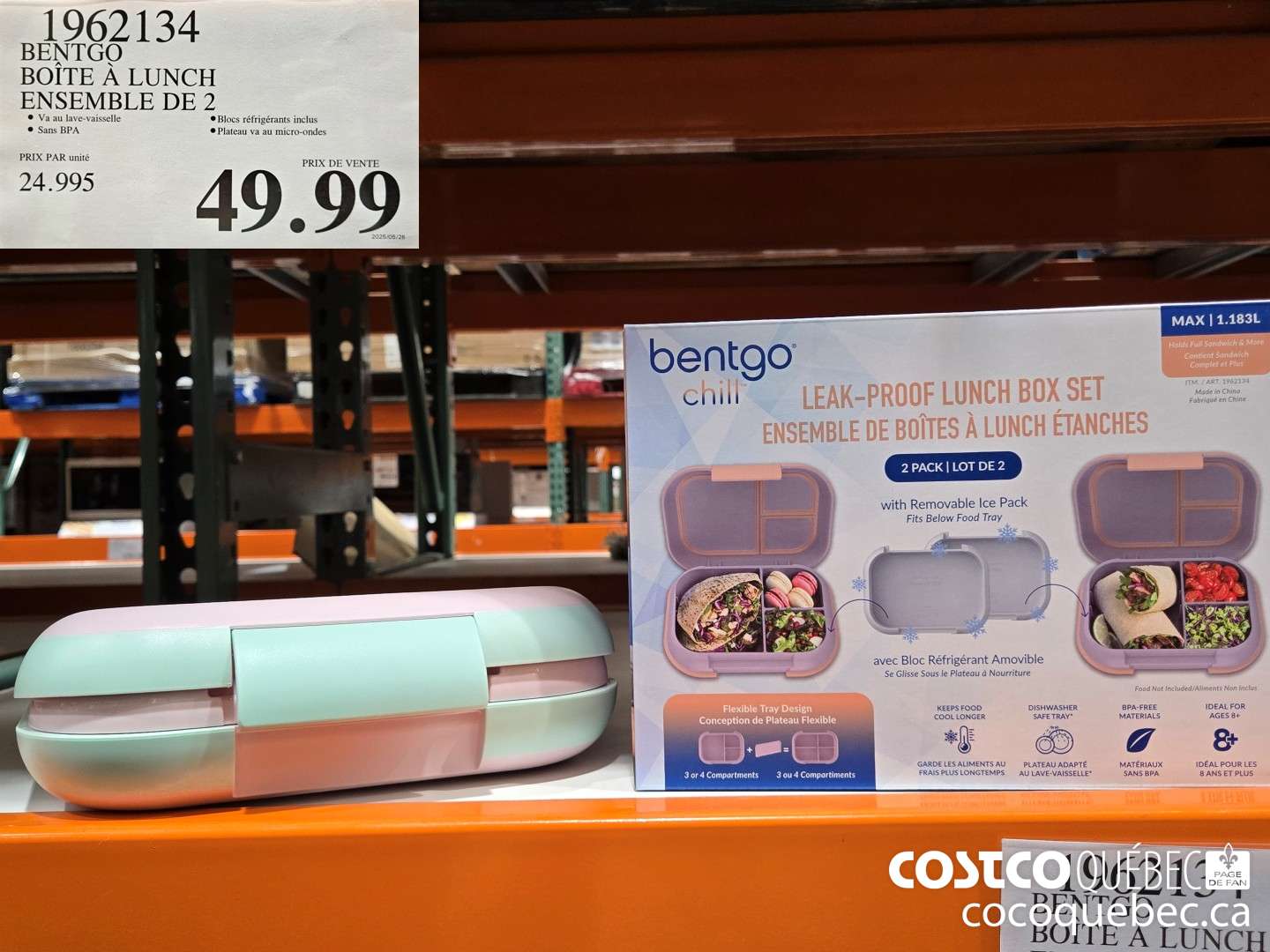 1962134 BENTGO BOITE A LUNCH ENSEMBLE DE 2  $49.99