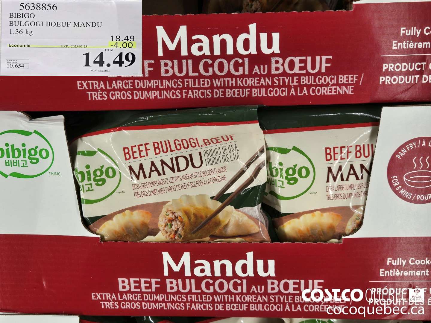 5638856 BIBIGO BULGOGI BOEUF MANDU 1.36 kg  ($4.00 INSTANT SAVINGS EXPIRES ON 2025-05-25) $14.49