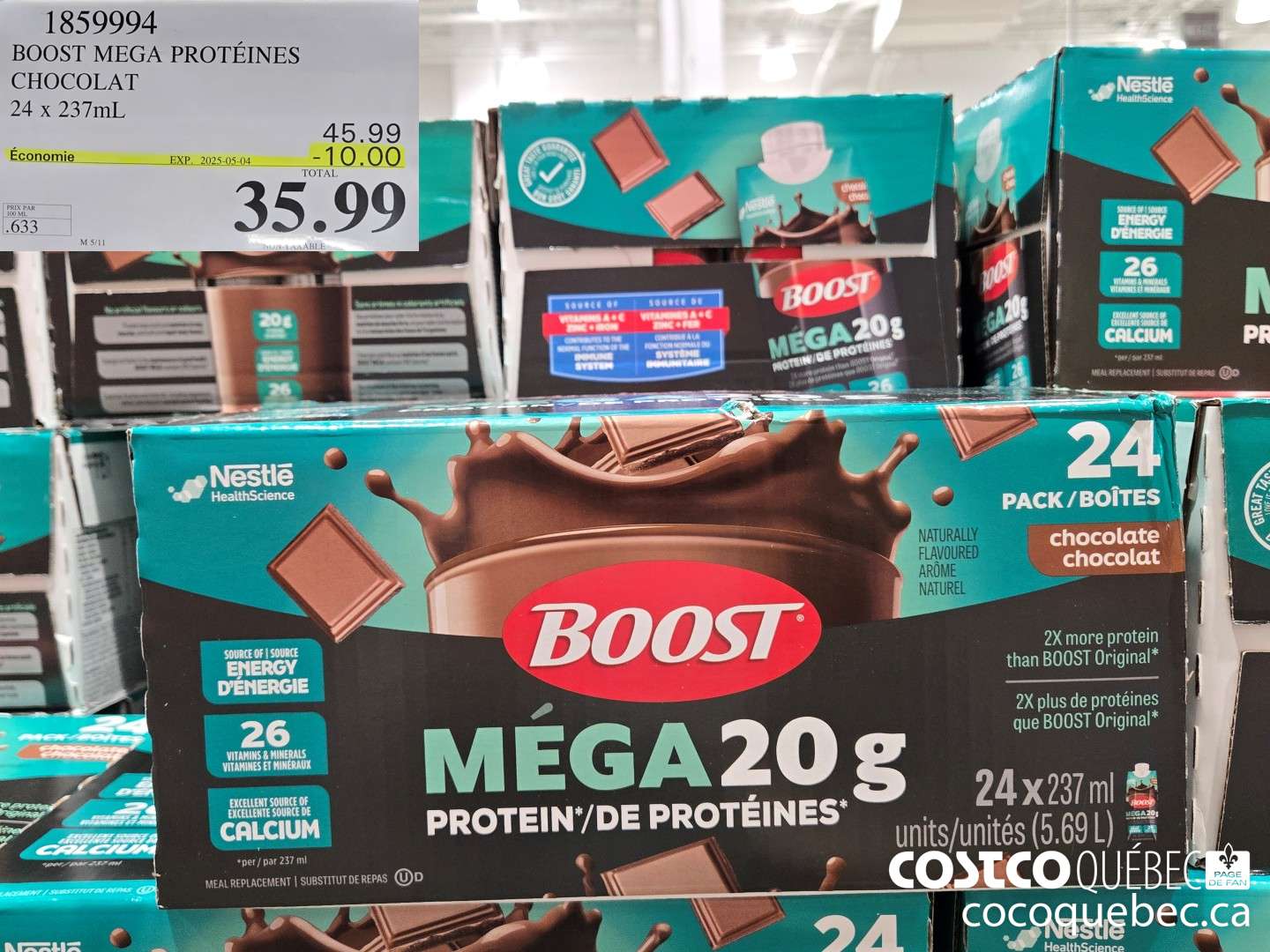 1859994 BOOST MEGA PROTEINES CHOCOLAT 24 x 237mL  ($10.00 INSTANT SAVINGS EXPIRES ON 2025-05-04) $35.99