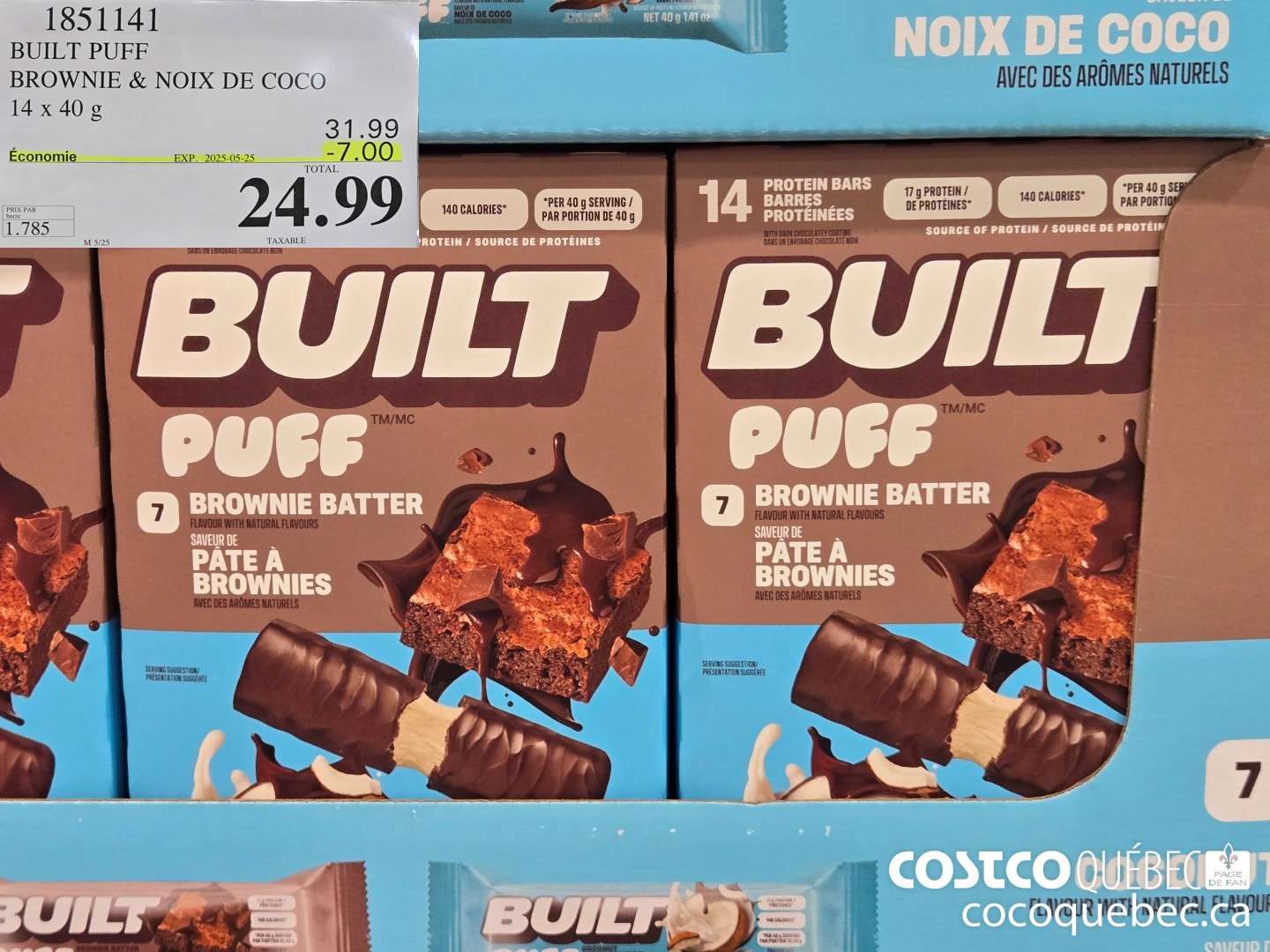 1851141 BUILT PUFF BARRES BROWNIE & NOIX DE COCO  ($7.00 INSTANT SAVINGS EXPIRES ON 2025-06-08) $24.99