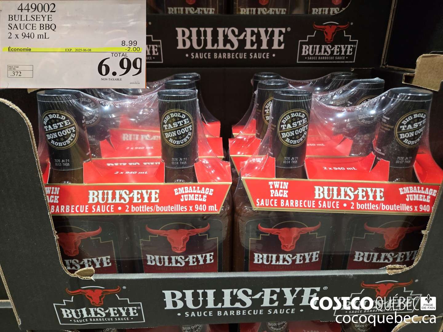 449002 BULLSEYE SAUCE BBO 2 x 940 mL  ($2.00 INSTANT SAVINGS EXPIRES ON 2025-06-08) $6.99