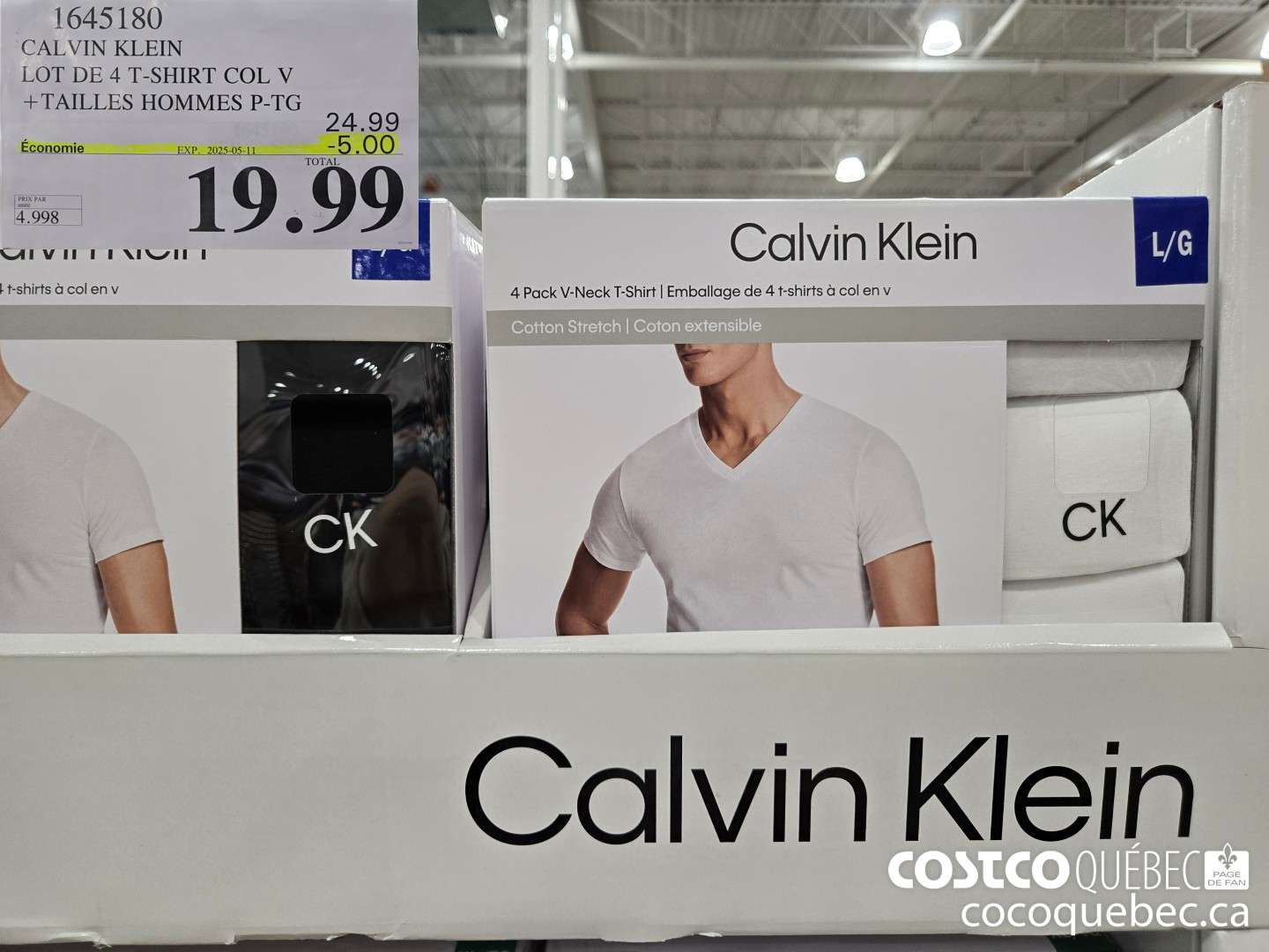 16451380 CALVIN KLEIN LOT DE 4 T-SHIRT COL V +TAILLES HOMMES P-TG  ($5.00 INSTANT SAVINGS EXPIRES ON 2025-05-11) $19.99