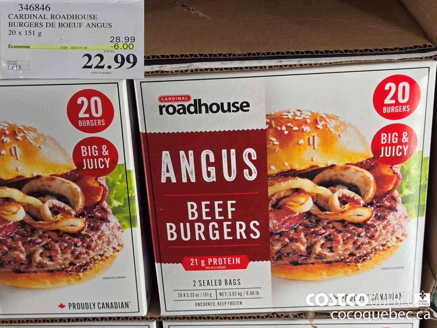 346846 CARDINAL ROADHOUSE BURGERS DE BOEUF ANGUS 20 x 151 G  (EXPIRES ON 2025-05-18) $22.99