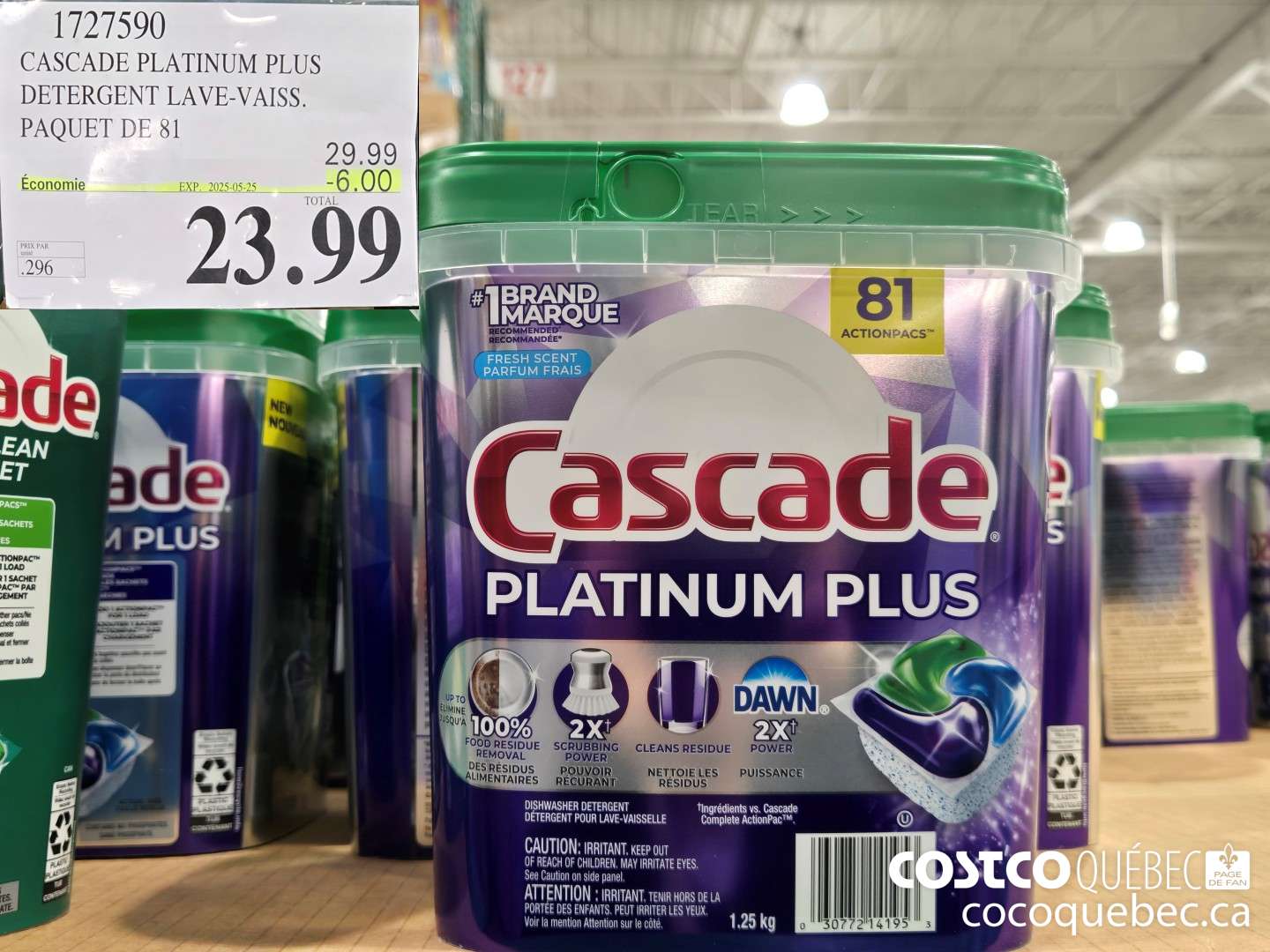 1727590 CASCADE PLATINUM PLUS DETERGENT LAVE-VAISS. PAQUET DE 81  ($6.00 INSTANT SAVINGS EXPIRES ON 2025-05-25) $23.99