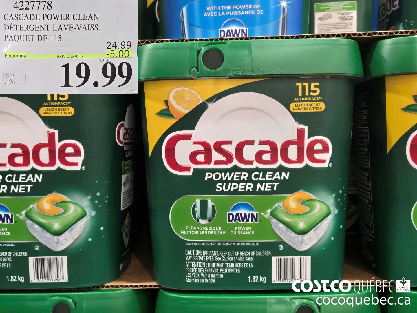 4227778 CASCADE POWER CLEAN DETERGENT LAVE-VAISS. PAQUET DE 115  ($6.50 INSTANT SAVINGS EXPIRES ON 2025-05-18) $19.99