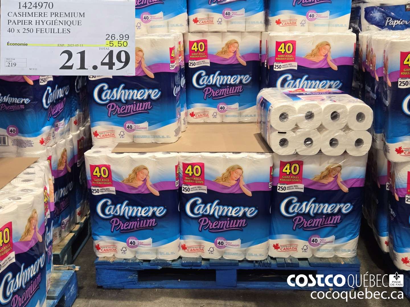 1424970 CASHMERE PREMIUM PAPIER HYGIENIQUE 40 x 250 FEUILLES  ($5.50 INSTANT SAVINGS EXPIRES ON 2025-05-11) $21.49