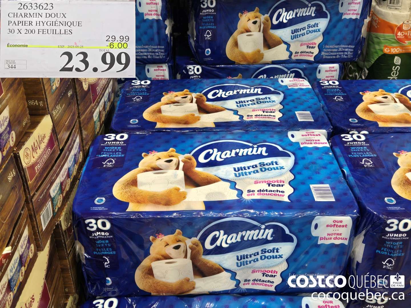 2633623 CHARMIN DOUX PAPIER HYGIENIQUE 30 X 200 FEUILLES 2025-025-25 ($6.00 INSTANT SAVINGS) $23.99