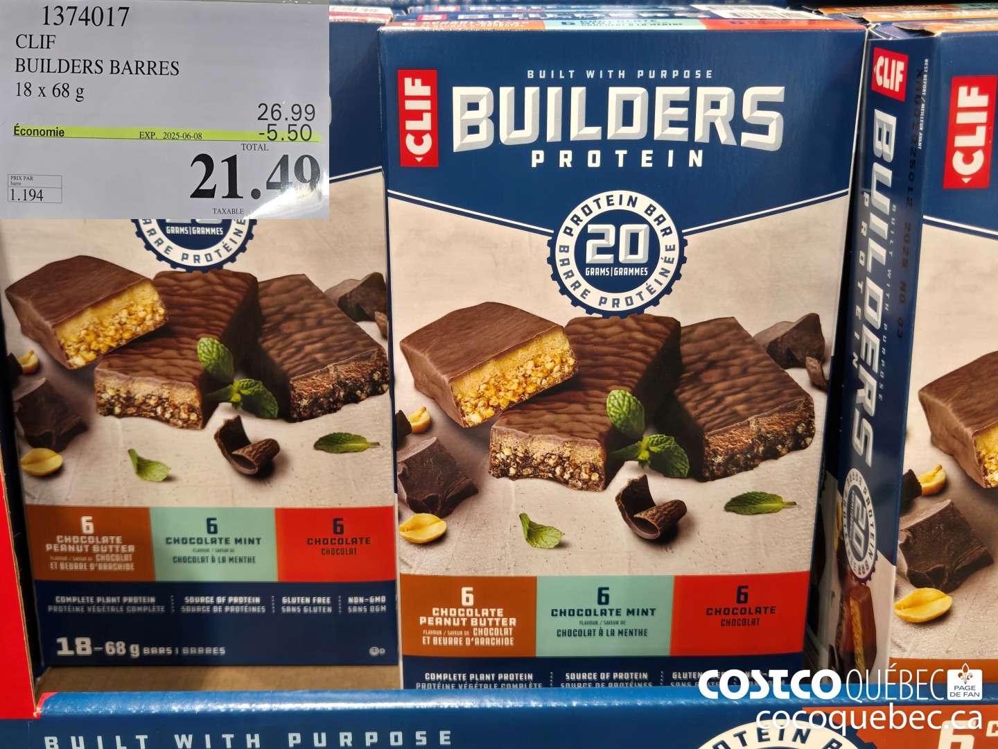 1374017 CLIF BUILDERS BARRES 18 x 68 g ($5.50 INSTANT SAVINGS EXPIRES ON 2025-06-08) $21.49