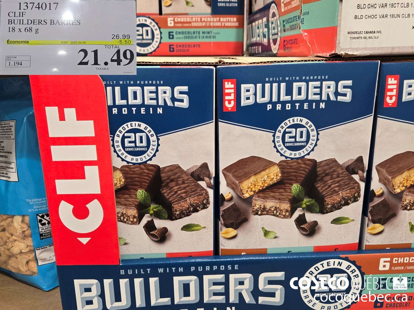 1374017 CLIF BUILDERS BARRES 18 x 68 g ($5.50 INSTANT SAVINGS EXPIRES ON 2025-06-08) $21.49