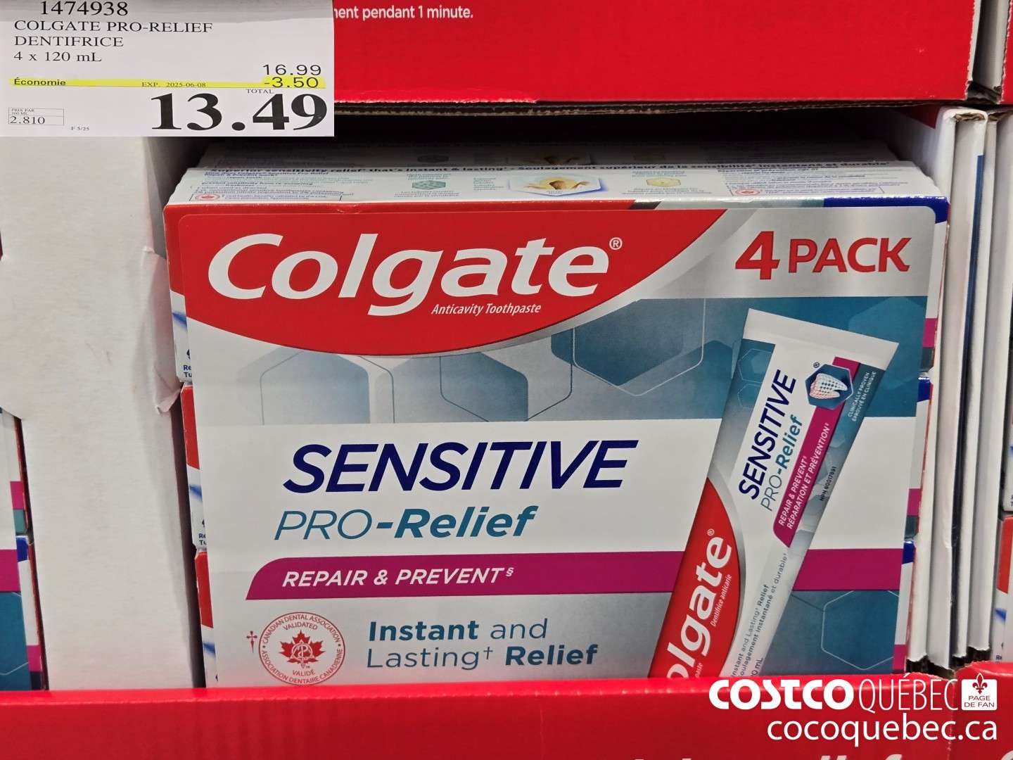 1474938 COLGATE PRO-RELIEEF DENTIFRICE 4x 120 mL  ($3.50 INSTANT SAVINGS EXPIRES ON 2025-06-08) $13.49