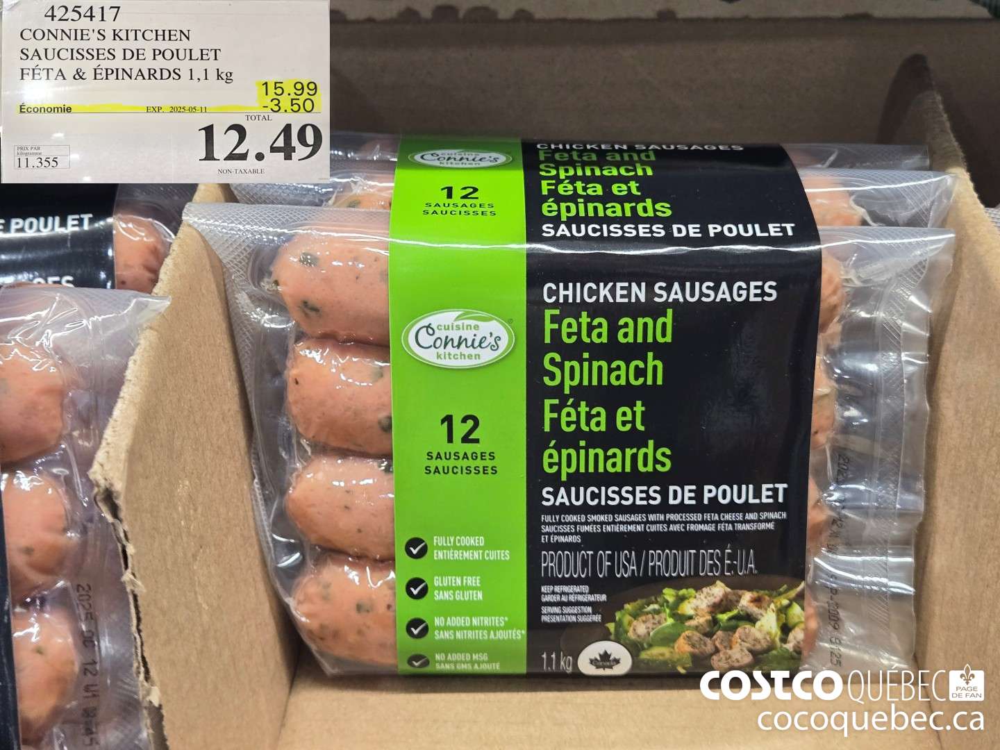 425417 CONNIE'S KITCHEN SAUCISSES DE POULET FETA & EPINARDS ($3.50 INSTANT SAVINGS EXPIRES ON 2025-05-11) $12.49