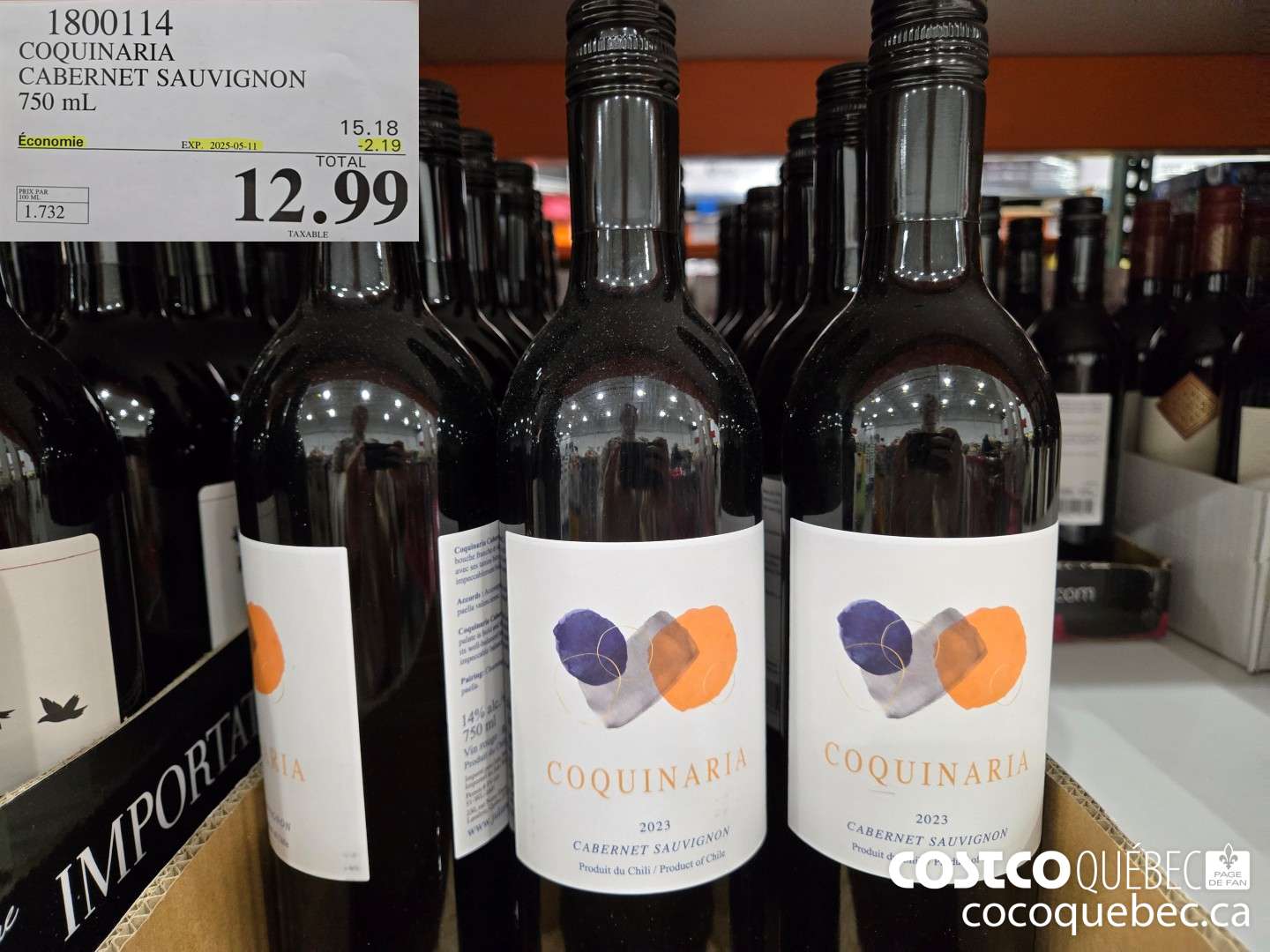 1800114 COQUINARIA CABERNET SAUVIGNON 750 mL  ($2.19 INSTANT SAVINGS EXPIRES ON 2025-05-11) $12.99