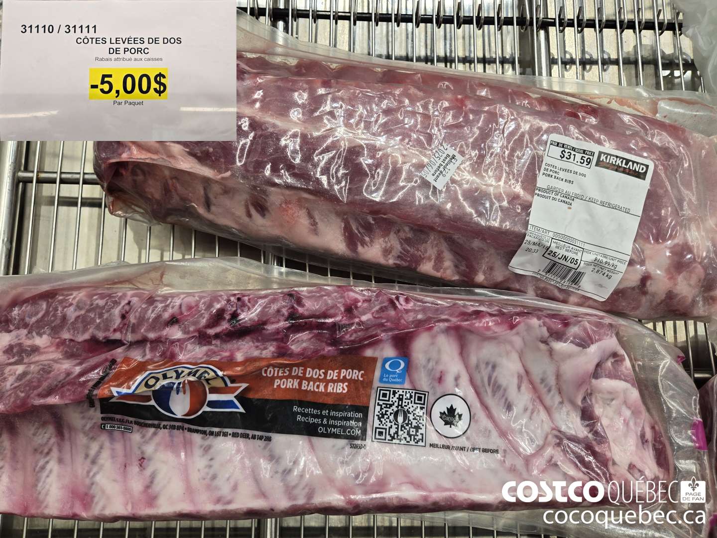 31110 COTES LEVEES de dos de porc  ($5.00 INSTANT SAVINGS)