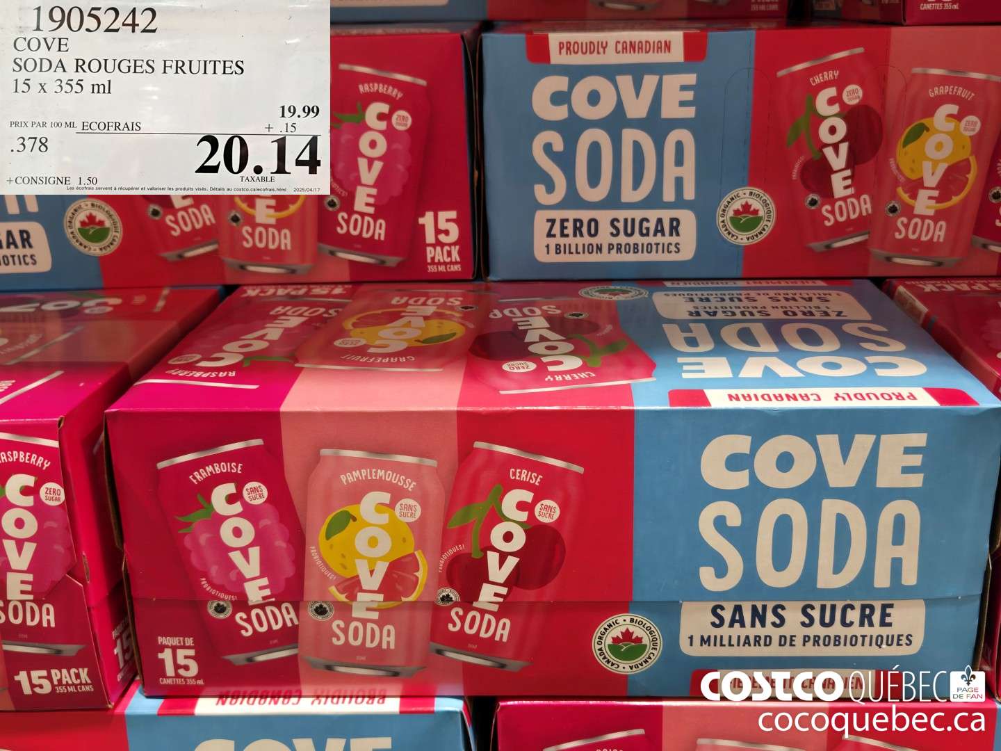 1905242 COVE SODA ROUGES FRUITES 15 x 355 ml  $20.14