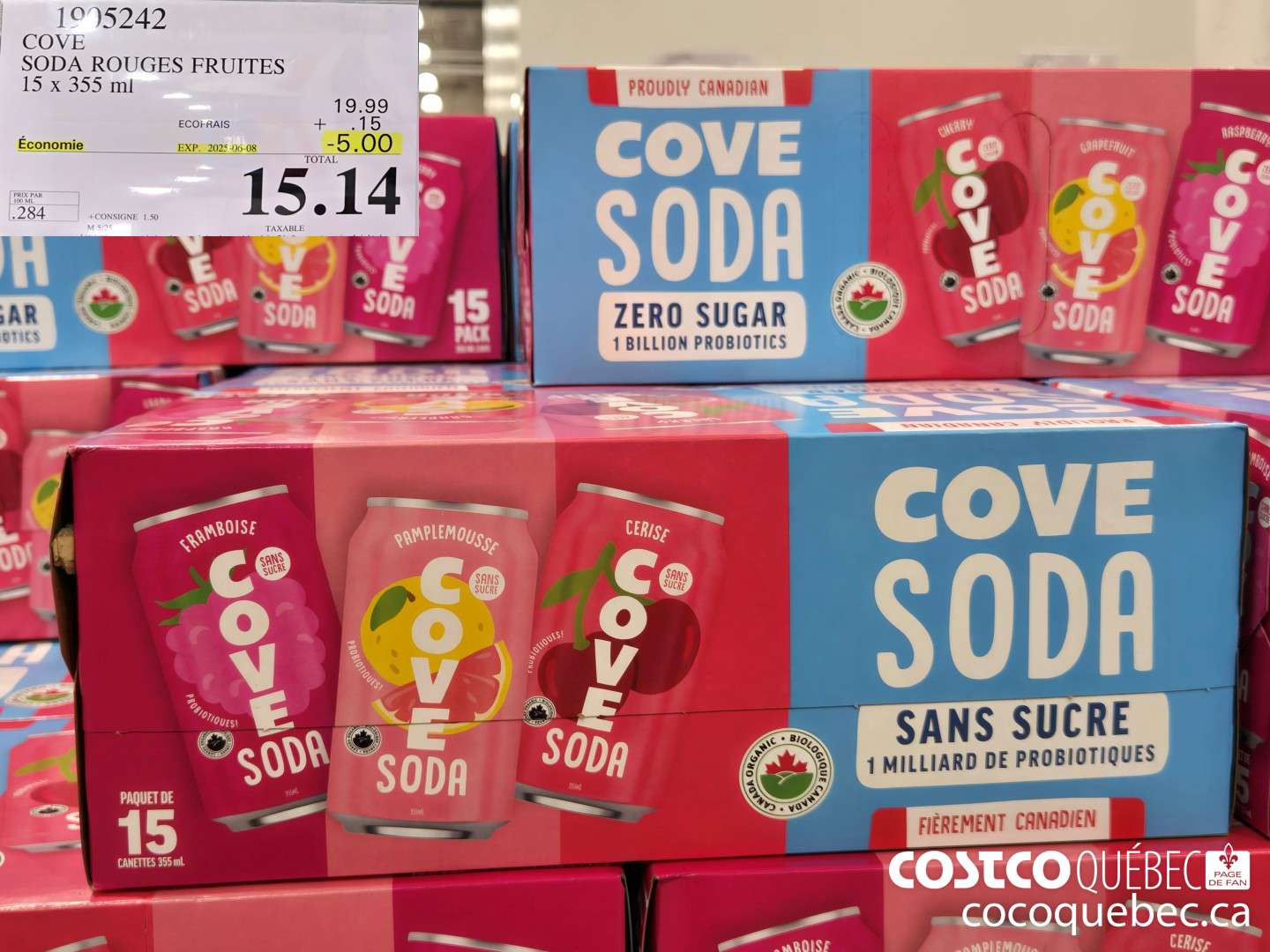 1905242 COVE SODA ROUGES FRUITES 15 x 355 ml  ($5.00 INSTANT SAVINGS EXPIRES ON 2025-06-08) $15.14