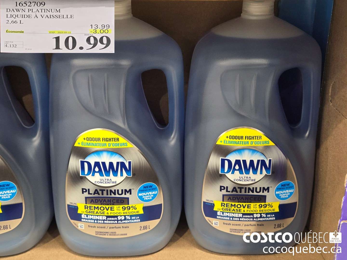 1652709 DAWN PLATINUM LIQUIDE A VAISSELLE 2,66 L  ($3.00 INSTANT SAVINGS EXPIRES ON 2025-05-11) $10.99