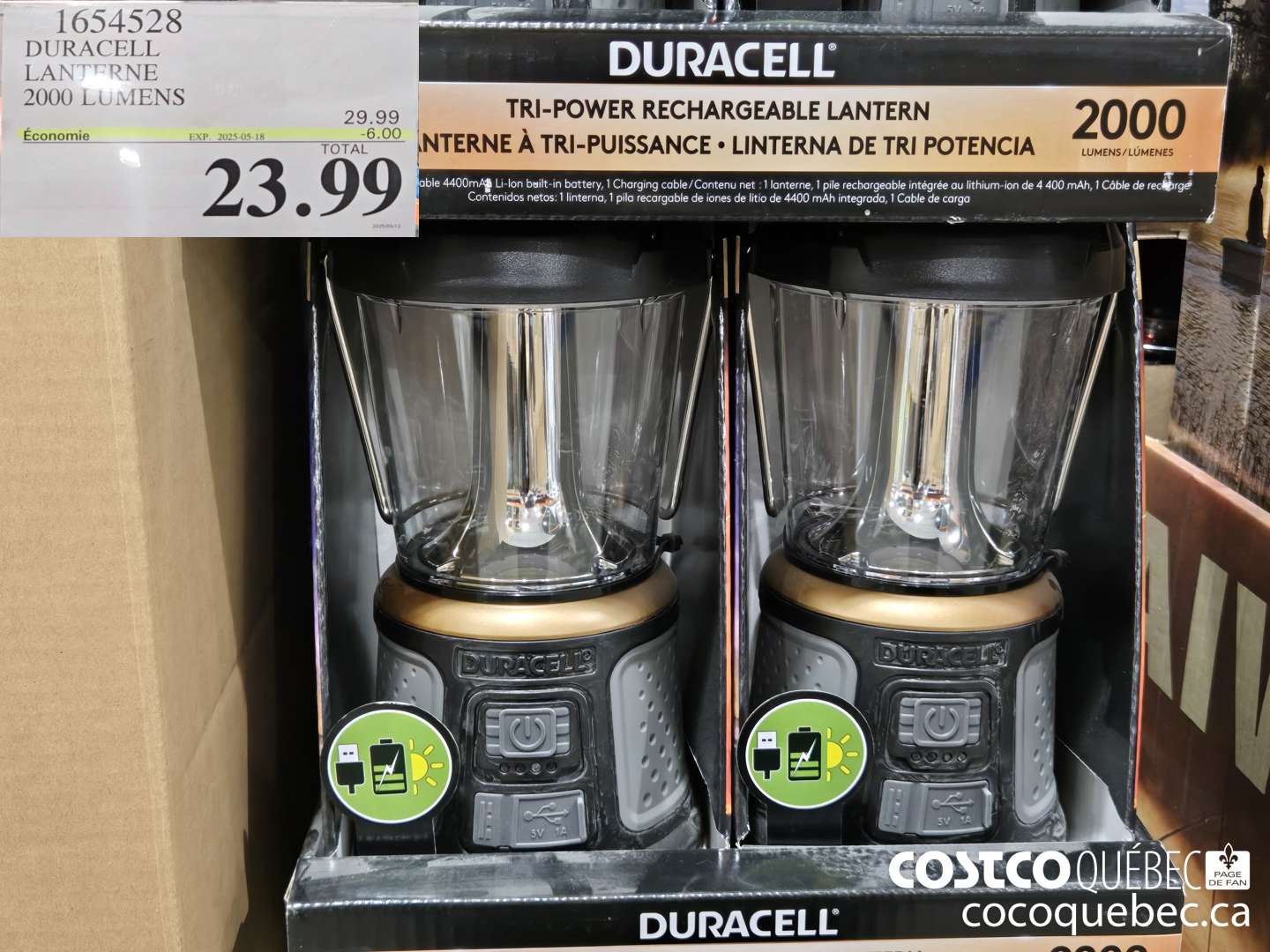 1654528 DURACELL LANTERNE 2000 LUMENS  ($6.00 INSTANT SAVINGS EXPIRES ON 2025-05-18) $23.99