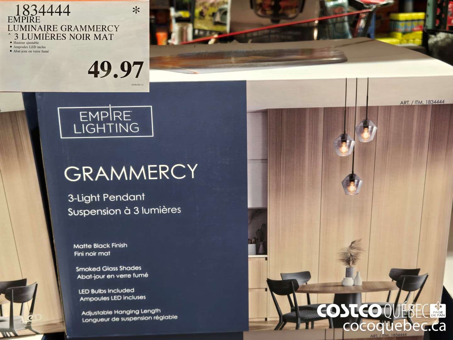 1834444 EMPIRE LUMINAIRE GRAMMERCY 3 LUMIERES NOIR MAT  $49.97