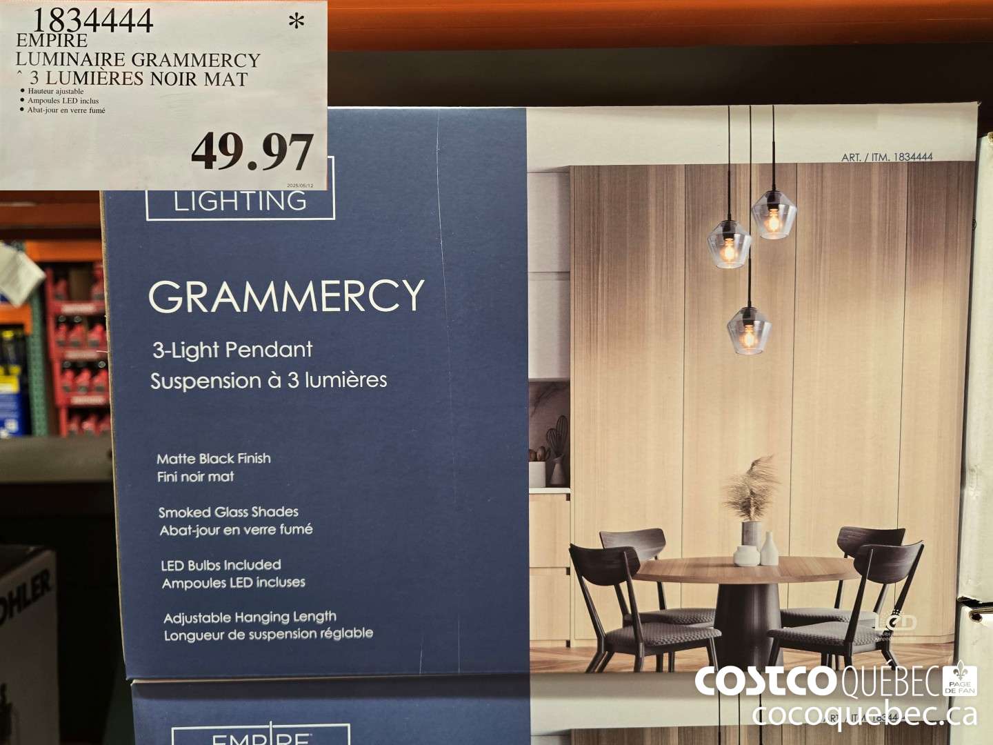 1834444 EMPIRE LUMINAIRE GRAMMERCY 3 LUMIERES NOIR MAT  $49.97