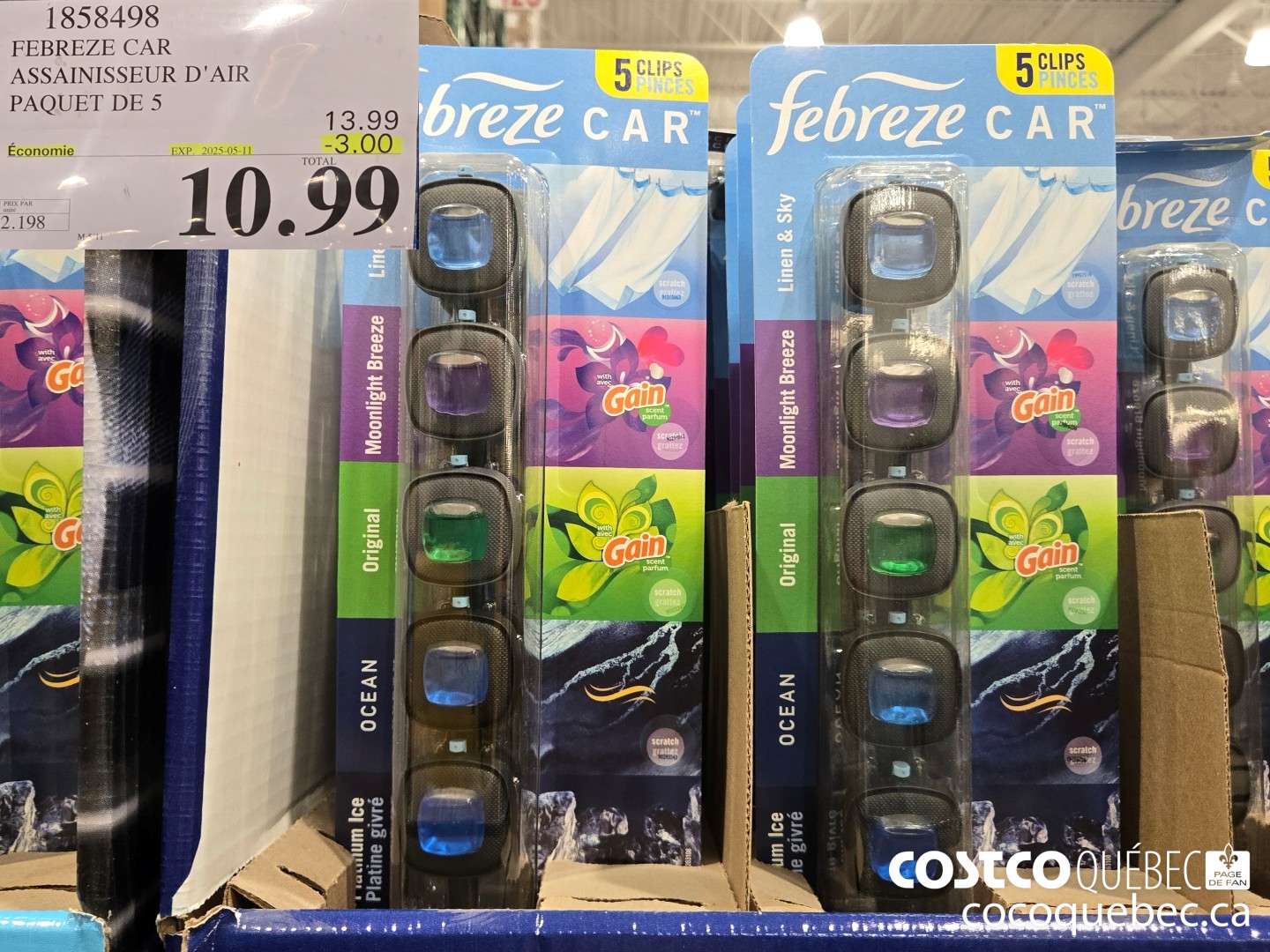 1858498 FEBREZE CAR ASSAINISSEUR D'AIR PAQUET DE 5  ($3.00 INSTANT SAVINGS EXPIRES ON 2025-05-11) $10.99