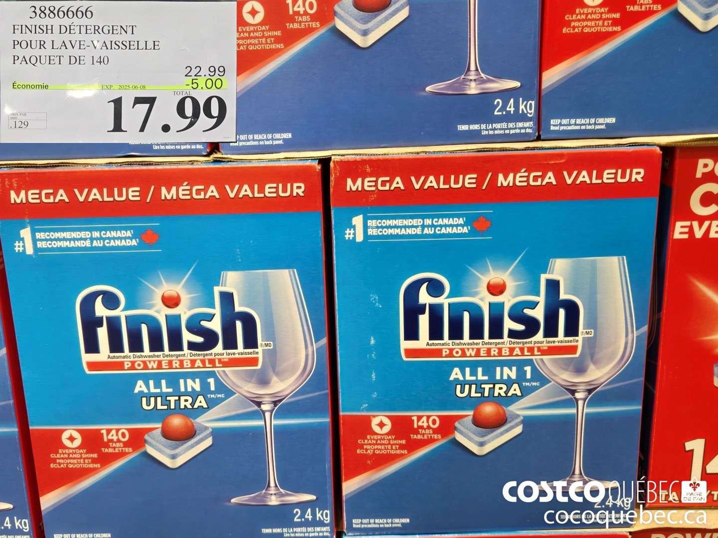 3886666 FINISH DETERGENT POUR LAVE-VAISSELLE PAQUET DE 140 ($5.00 INSTANT SAVINGS EXPIRES ON 2025-06-08) $17.99