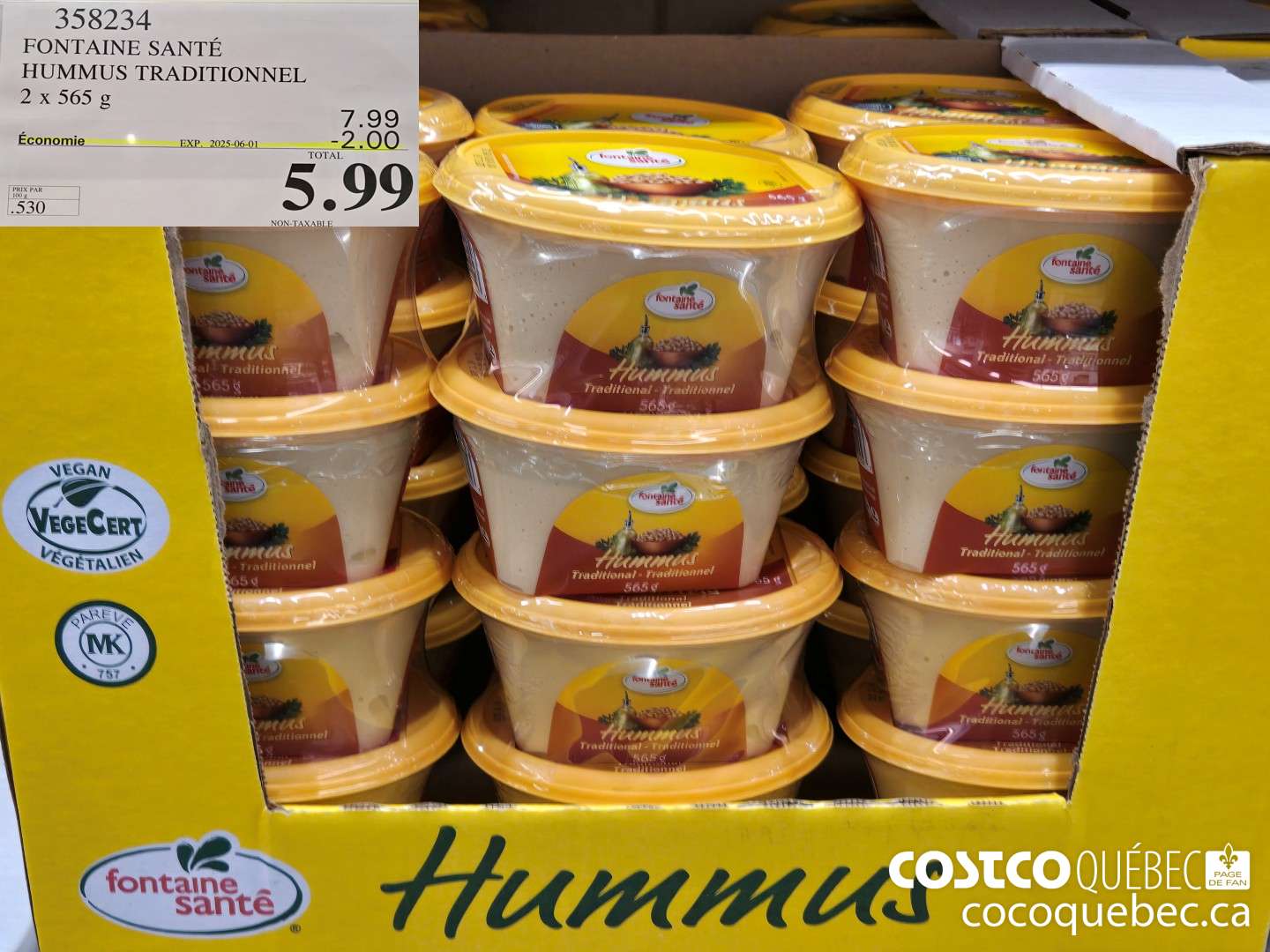 358234 FONTAINE SANTE HUMMUS TRADITIONNEL 2x 565 g ($2.00 INSTANT SAVINGS EXPIRES ON 2025-06-01) $5.99