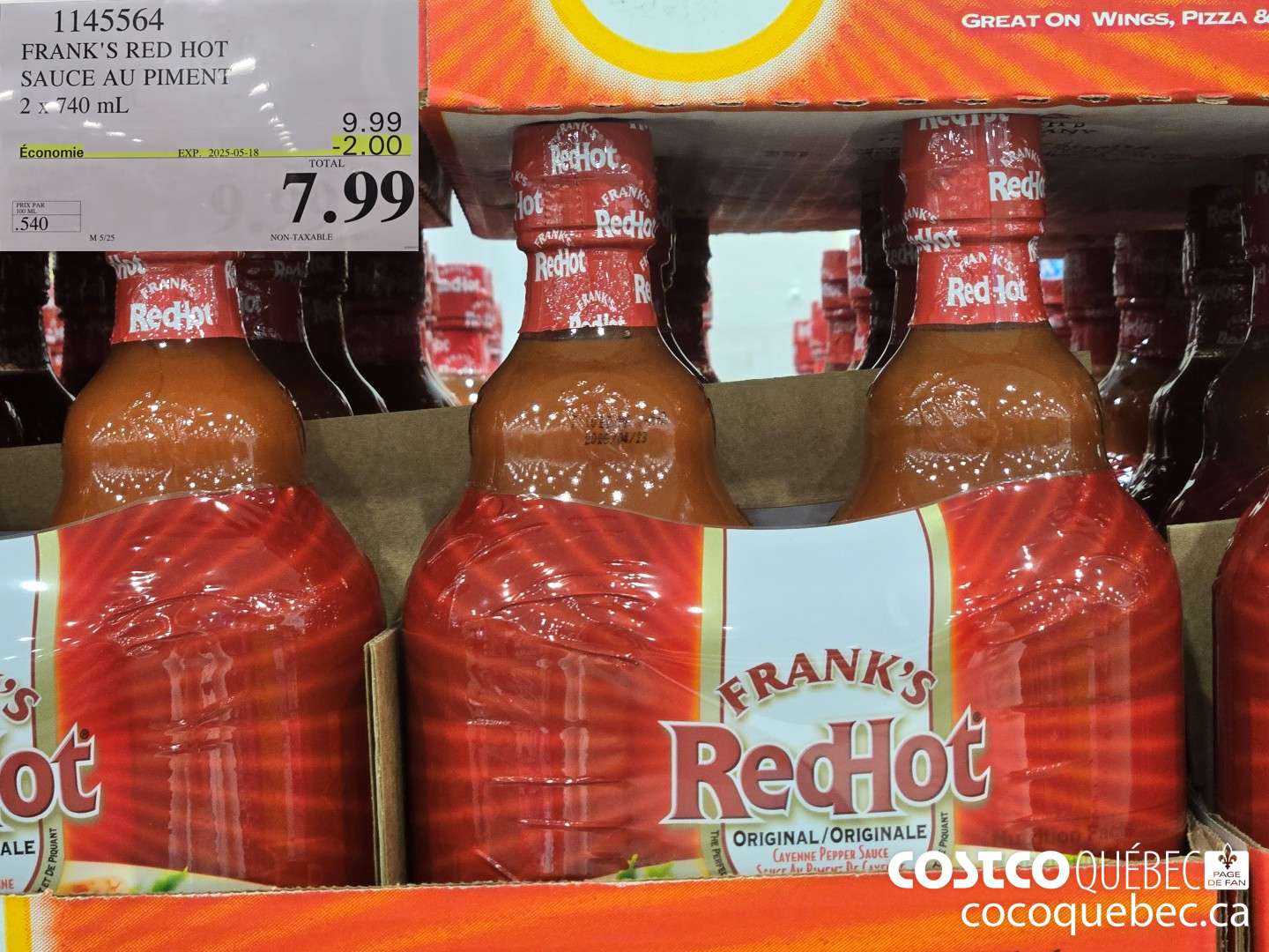 1145564 FRANKS RED HOT SAUCE AU PIMENT 2 x 740 mL ($2.00 INSTANT SAVINGS EXPIRES ON 2025-05-18) $7.99