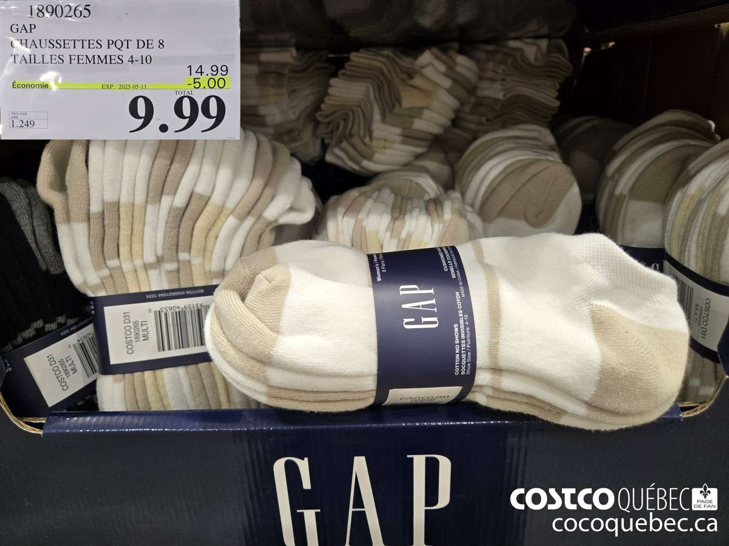 1890265 GAP CHAUSSETTES PQT DE 8 TAILLES FEMMES 4-10  ($5.00 INSTANT SAVINGS EXPIRES ON 2025-05-11) $9.99