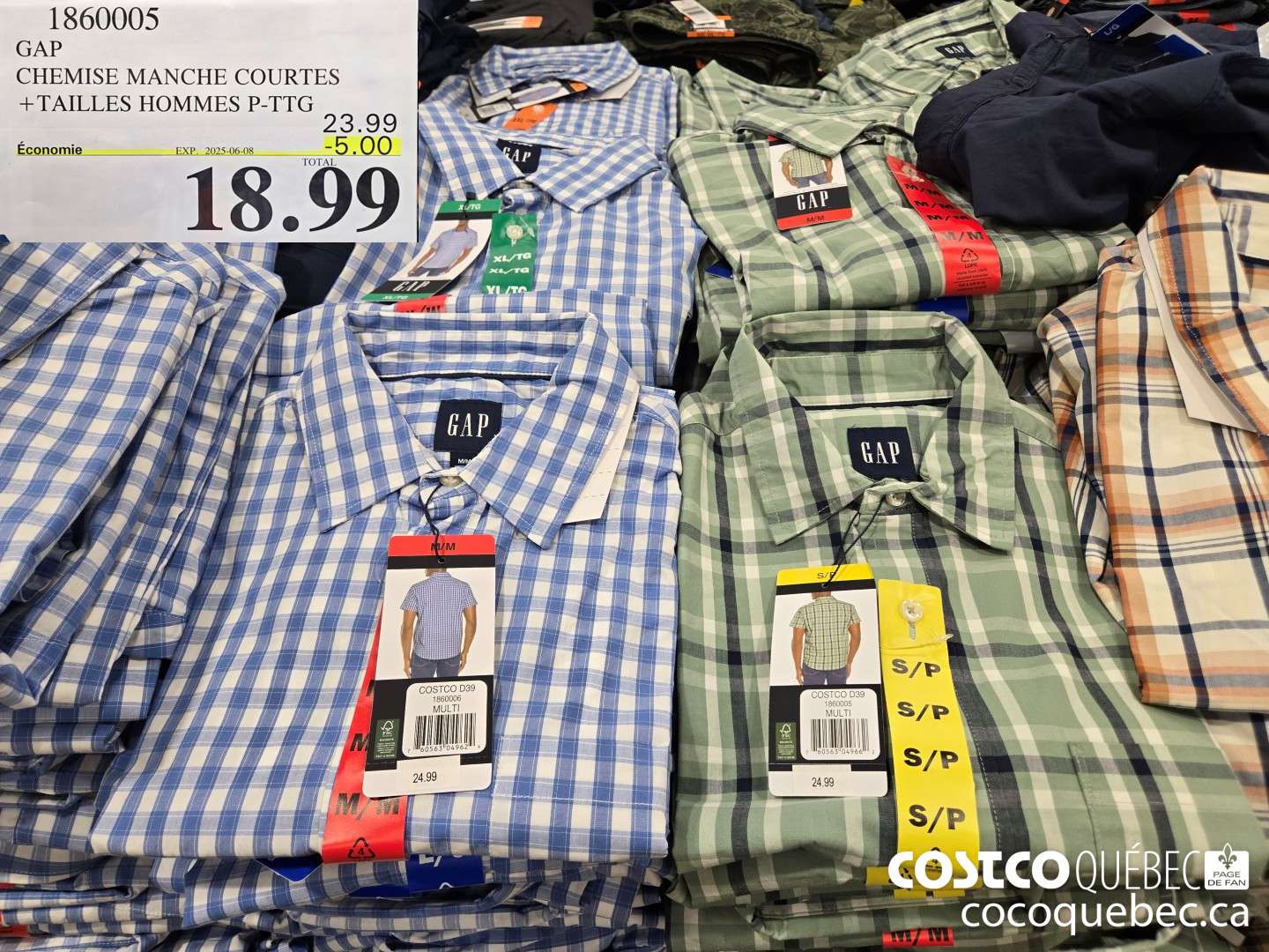 1860005 GAP CHEMISE MANCHE COURTES +TAILLES HOMMES P-TTG 23. 9¢  ($5.00 INSTANT SAVINGS EXPIRES ON 2025-06-08) $18.99