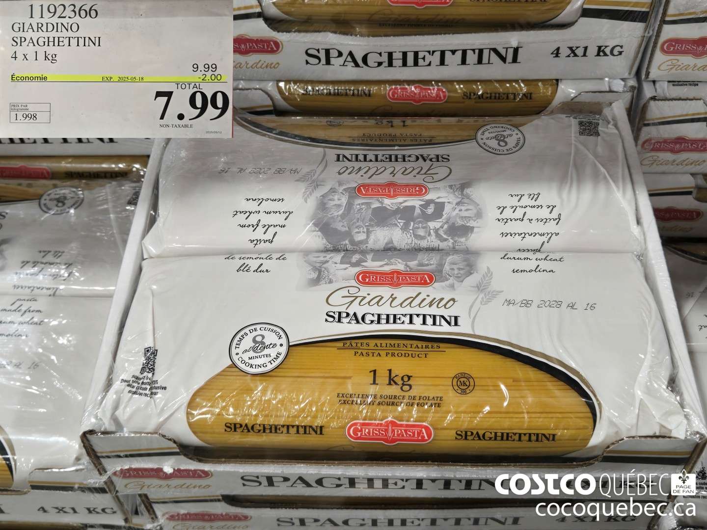 1192366 GIARDINO SPAGHETTINI 4x1lkg ($2.00 INSTANT SAVINGS EXPIRES ON 2025-05-18) $7.99