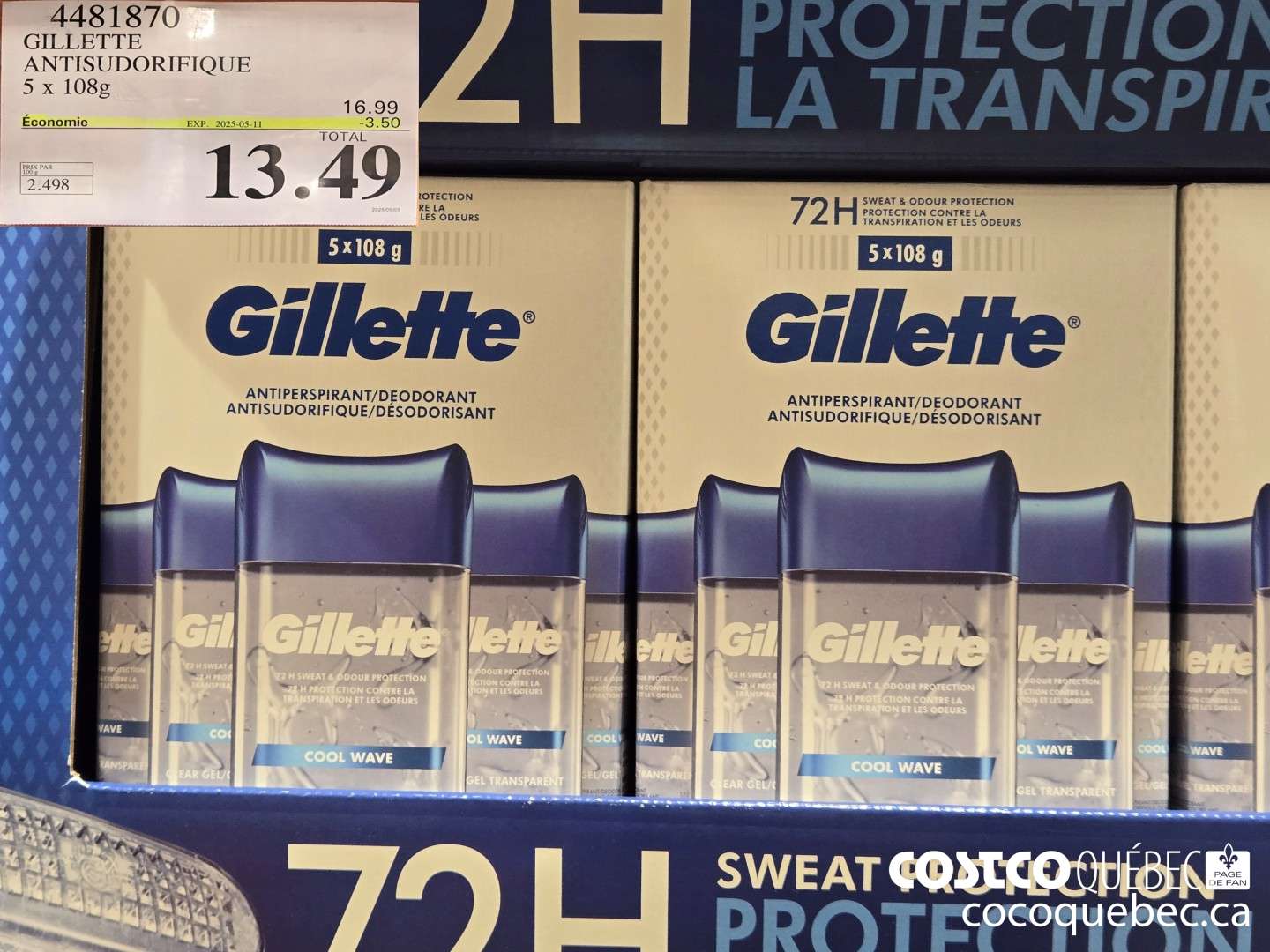 4481870 GILLETTE ANTISUDORIFIQUE 5 x 108g  (EXPIRES ON 2025-05-11) $13.49
