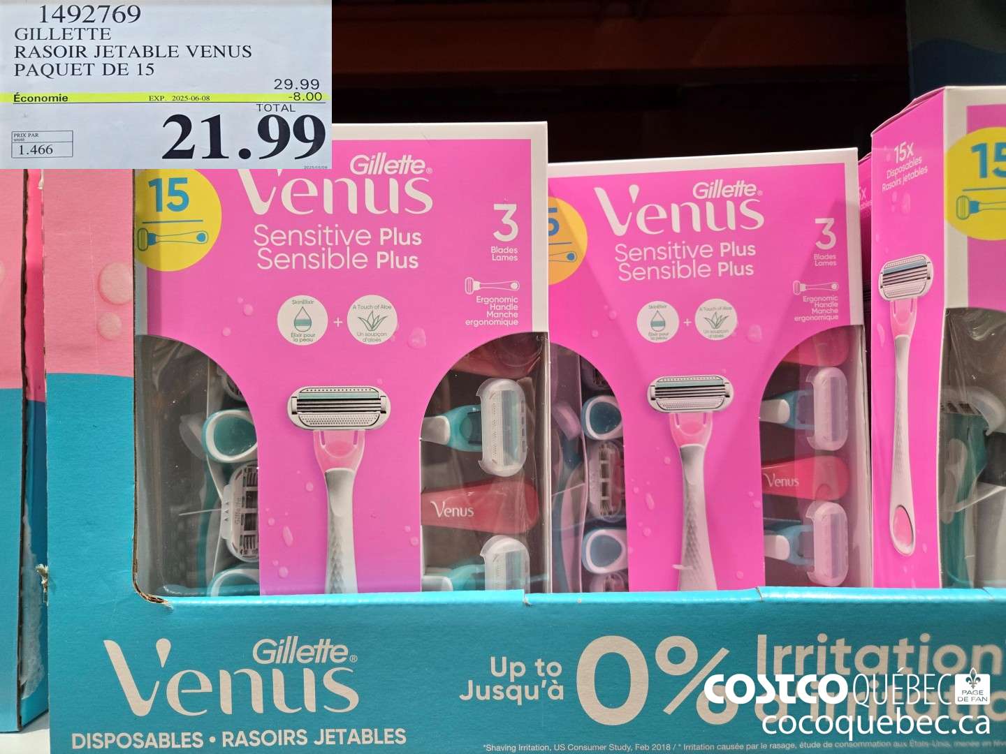 1492769 GILLETTE RASOIR JETABLE VENUS PAQUET DE 15  ($8.00 INSTANT SAVINGS EXPIRES ON 2025-06-08) $21.99