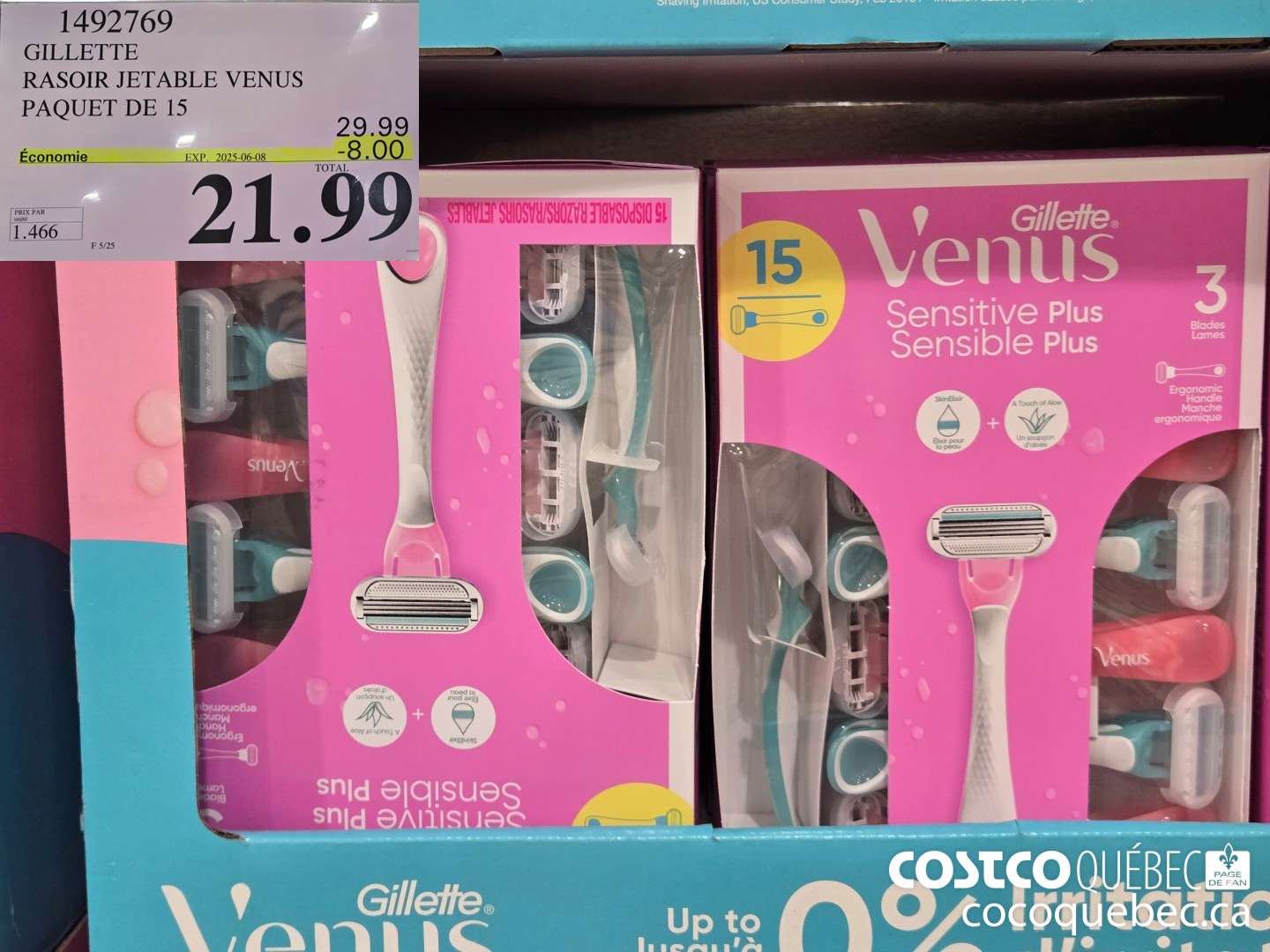 1492769 GILLETTE RASOIR JETABLE VENUS PAQUET DE 15  ($8.00 INSTANT SAVINGS EXPIRES ON 2025-06-08) $21.99