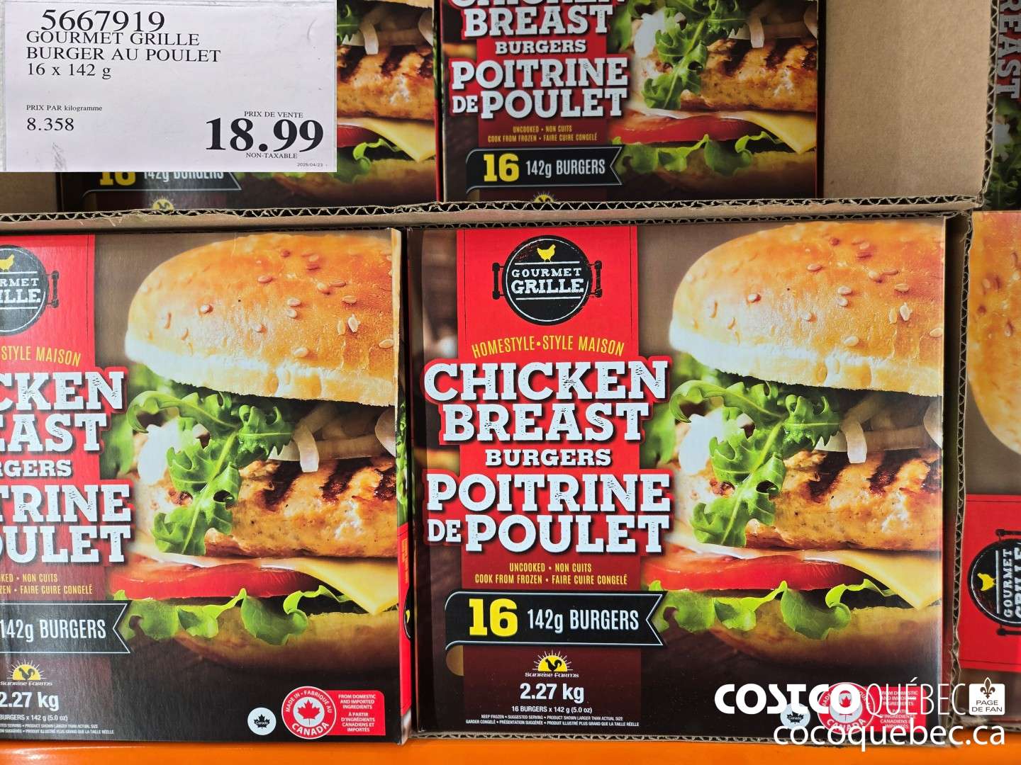 5667919 GOURMET GRILLE BURGER AU POULET 16 x 142 g  $18.99