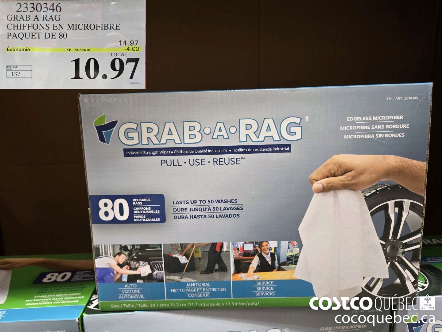 2330346 GRAB A RAG CHIFFONS EN MICROFIBRE PAQUET DE 80 ($4.00 INSTANT SAVINGS EXPIRES ON 2025-06-01) $10.97