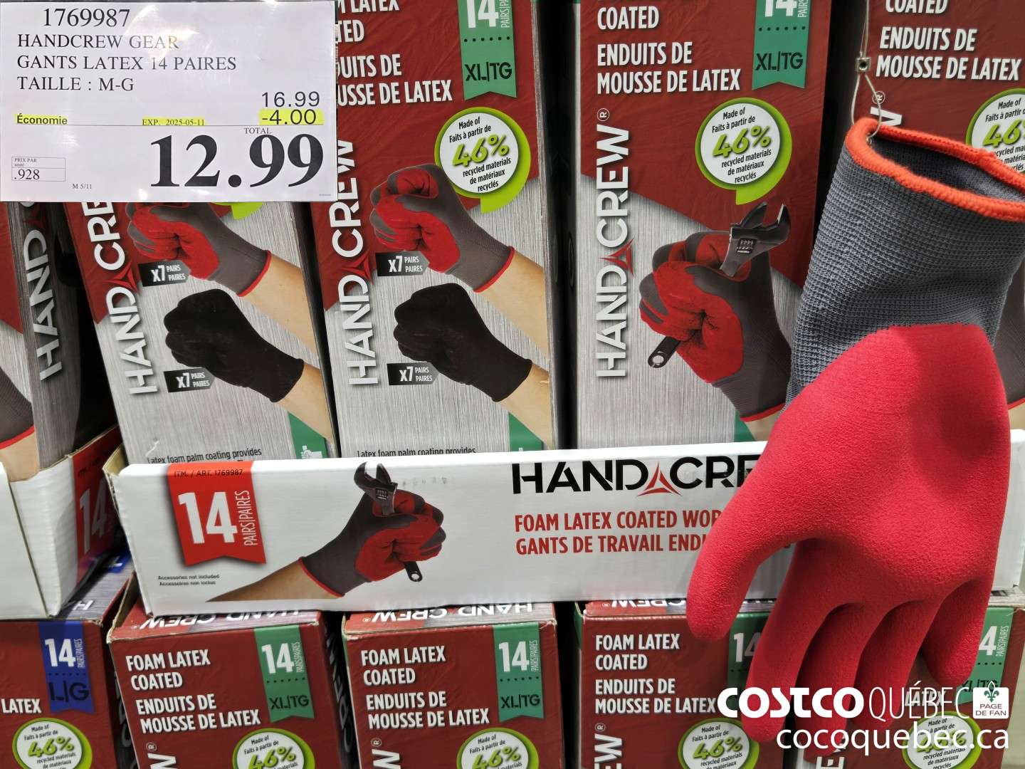 1769987 HANDCREW GEAR GANTS LATEX 14 PAIRES TAILLE : M-G  ($4.00 INSTANT SAVINGS EXPIRES ON 2025-05-11) $12.99