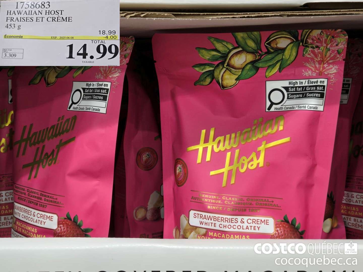 1758683 HAWAIIAN HOST FRAISES ET CREME MACADAMIAS 453 g  ($4.00 INSTANT SAVINGS EXPIRES ON 2025-06-08) $14.99