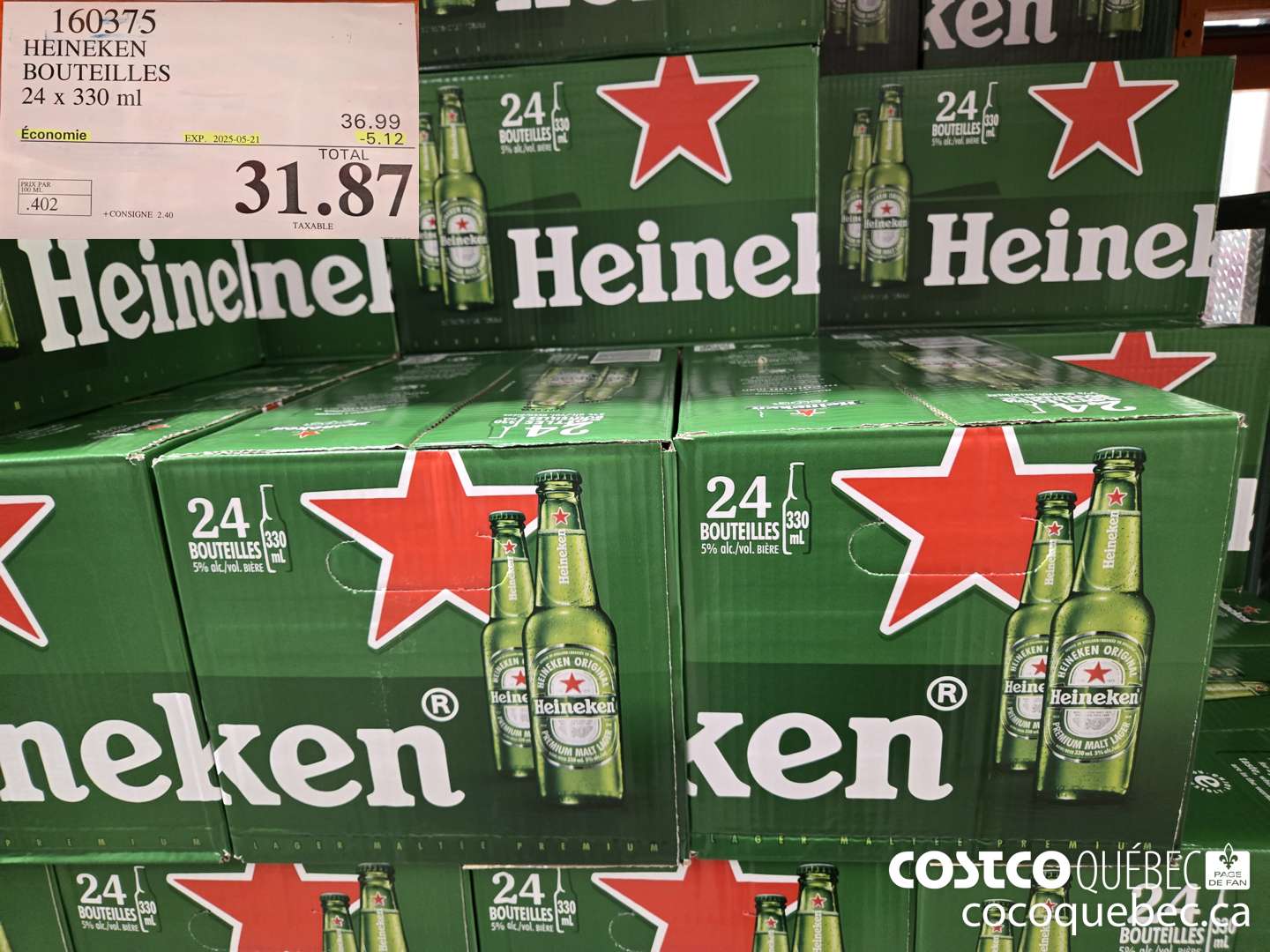 160375 HEINEKEN BOUTEILLES 24 x 330 ml  ($5.12 INSTANT SAVINGS EXPIRES ON 2025-05-21) $31.87