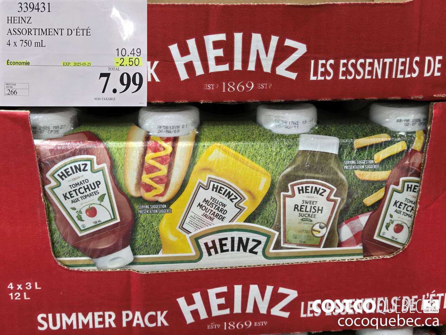 339431 HEINZ ASSORTIMENT D'ETE 4x 750 mL ($2.50 INSTANT SAVINGS EXPIRES ON 2025-05-25) $7.99