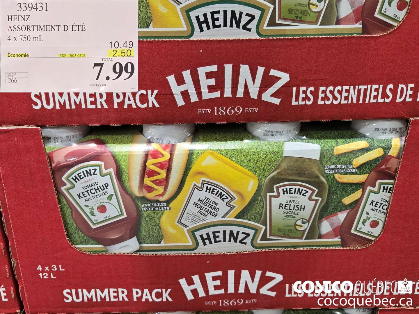 339431 HEINZ ASSORTIMENT D'ETE 4x 750 mL ($2.50 INSTANT SAVINGS EXPIRES ON 2025-05-25) $7.99