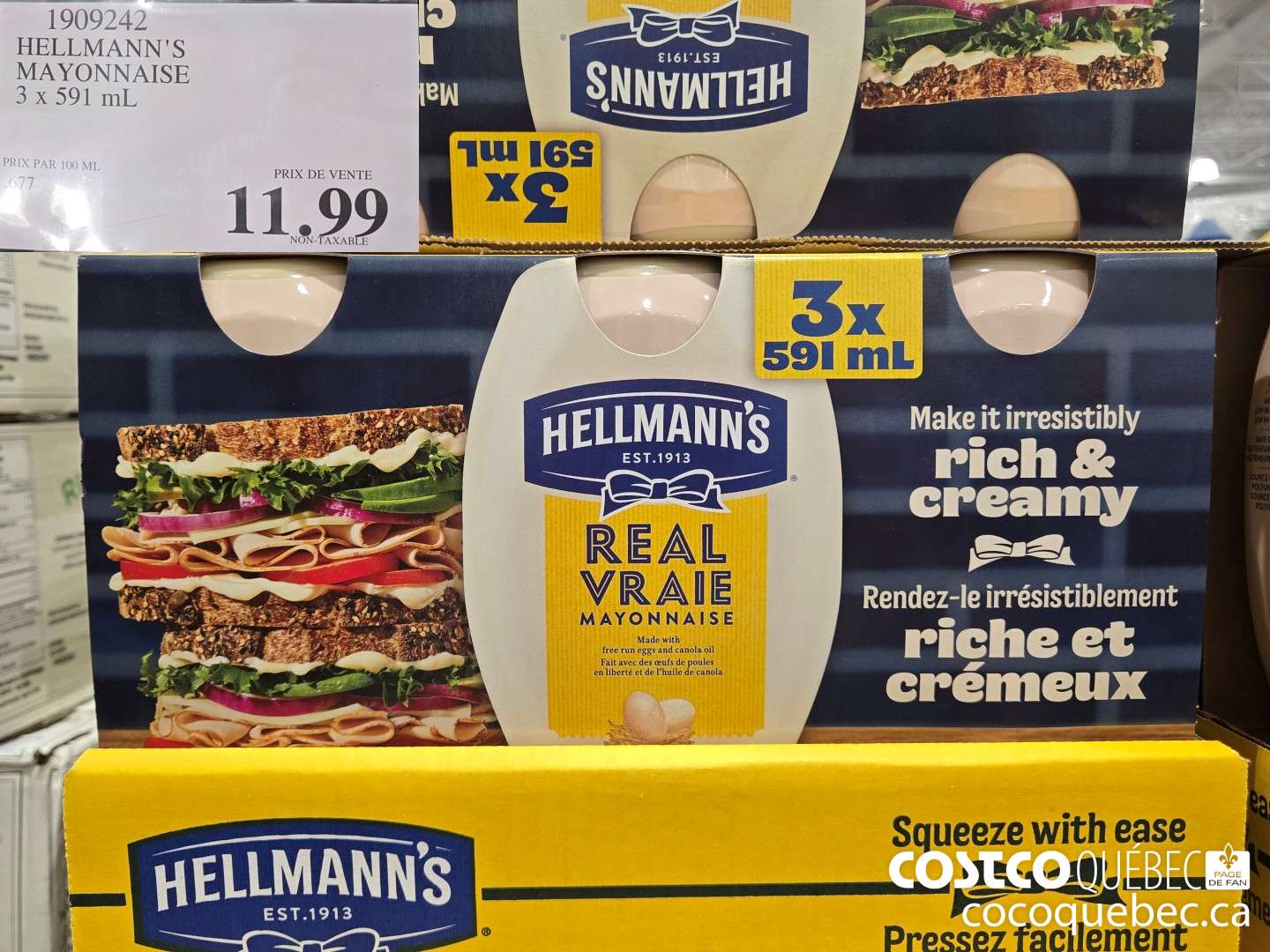 91909242 HELLMANN'S MAYONNAISE 3 x 591 mL  $11.99