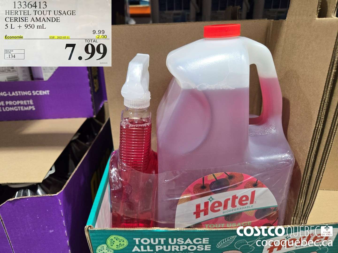 1336413 HERTEL TOUT USAGE CERISE AMANDE 5L + 950ML ($2.00 INSTANT SAVINGS EXPIRES ON 2025-05-11) $7.99