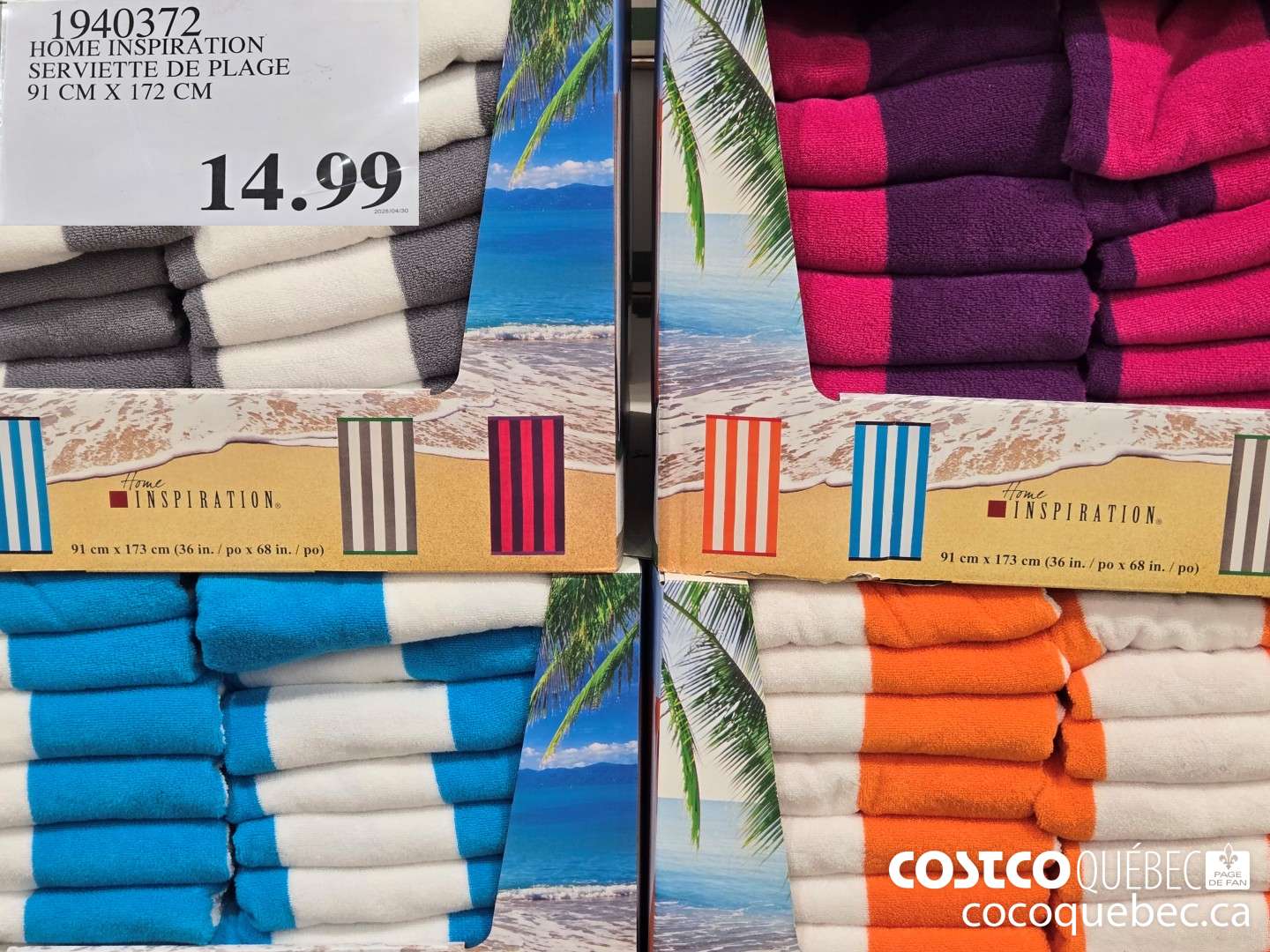 1940372 HOME INSPIRATION SERVIETTE DE PLAGE 91 CM X 172 CM  $14.99